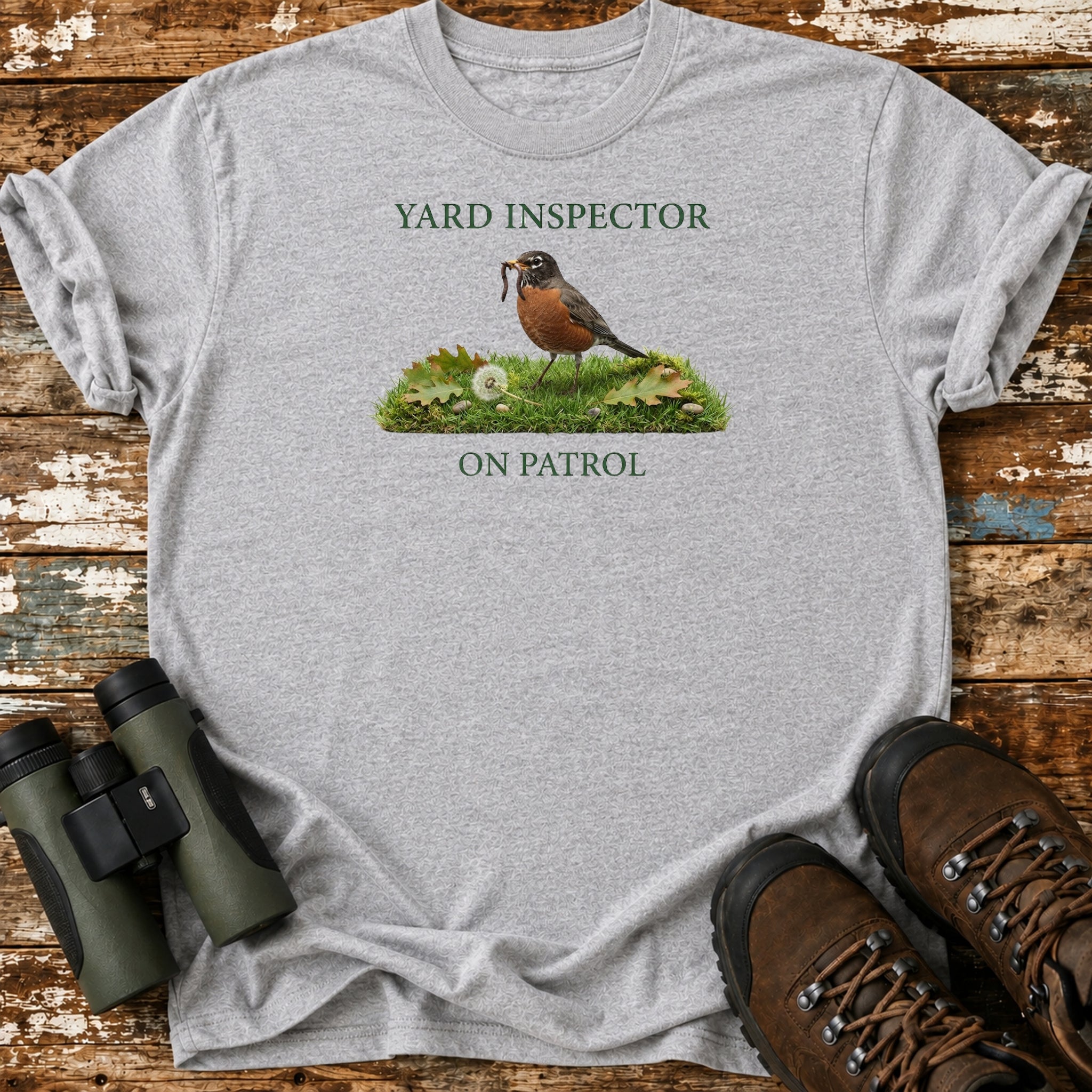 Yard Inspector On Patrol American Robin Birding T-Shirt