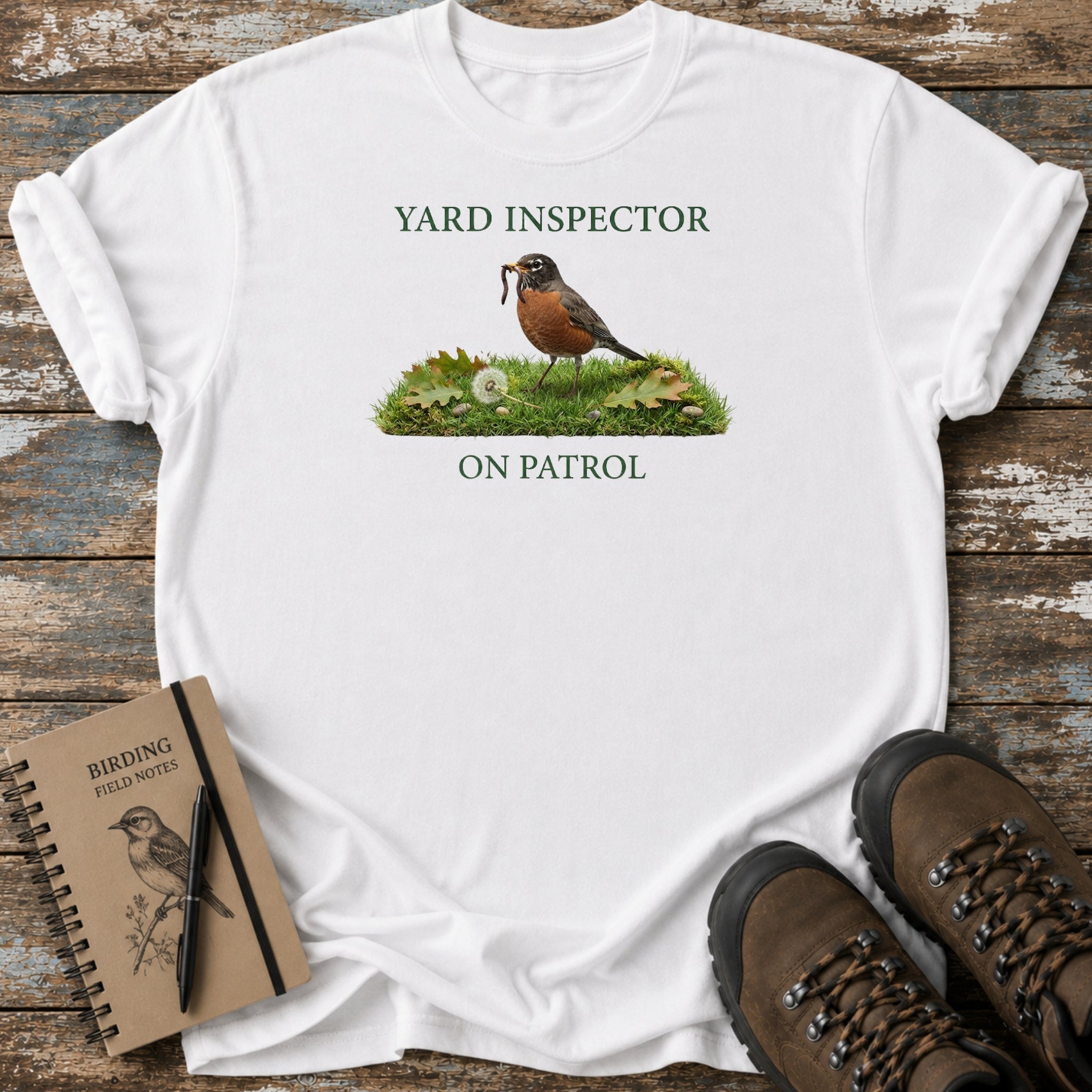 Yard Inspector On Patrol American Robin Birding T-Shirt