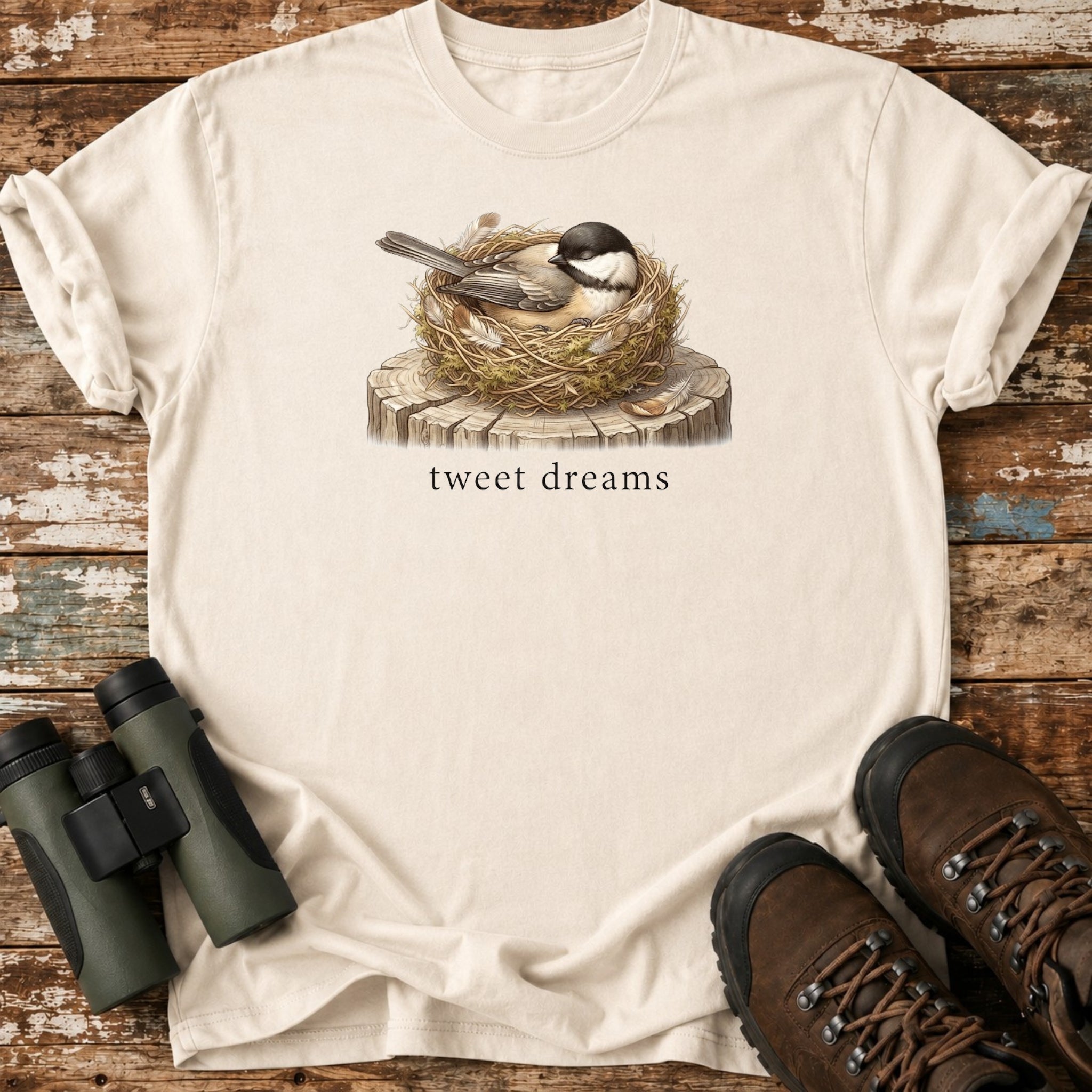 Tweet Dreams Sleeping Black-Capped Chickadee Birding T-Shirt