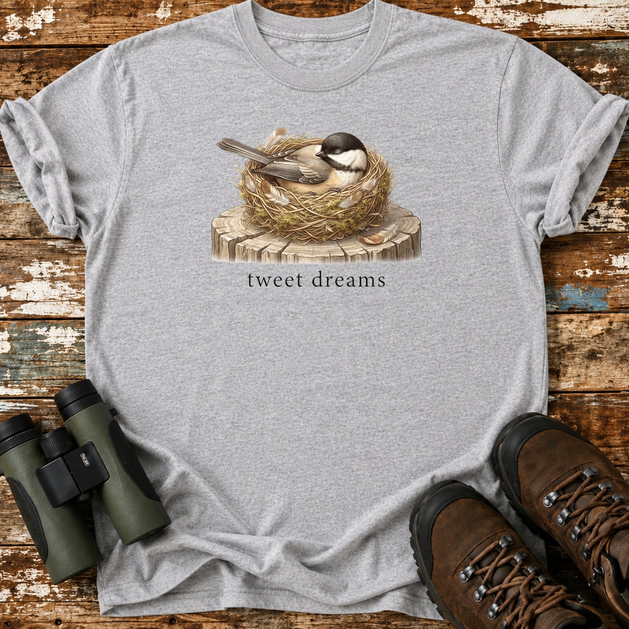 Tweet Dreams Sleeping Black-Capped Chickadee Birding T-Shirt