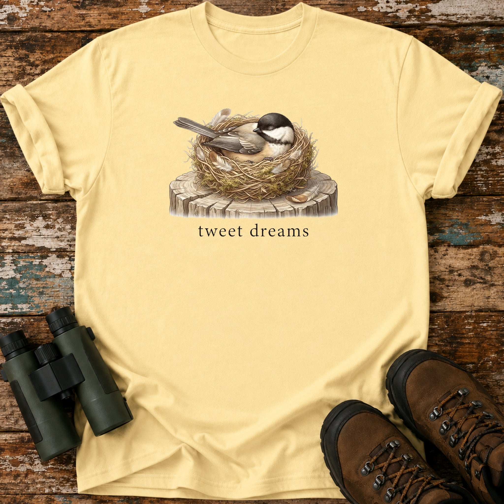 Tweet Dreams Sleeping Black-Capped Chickadee Birding T-Shirt