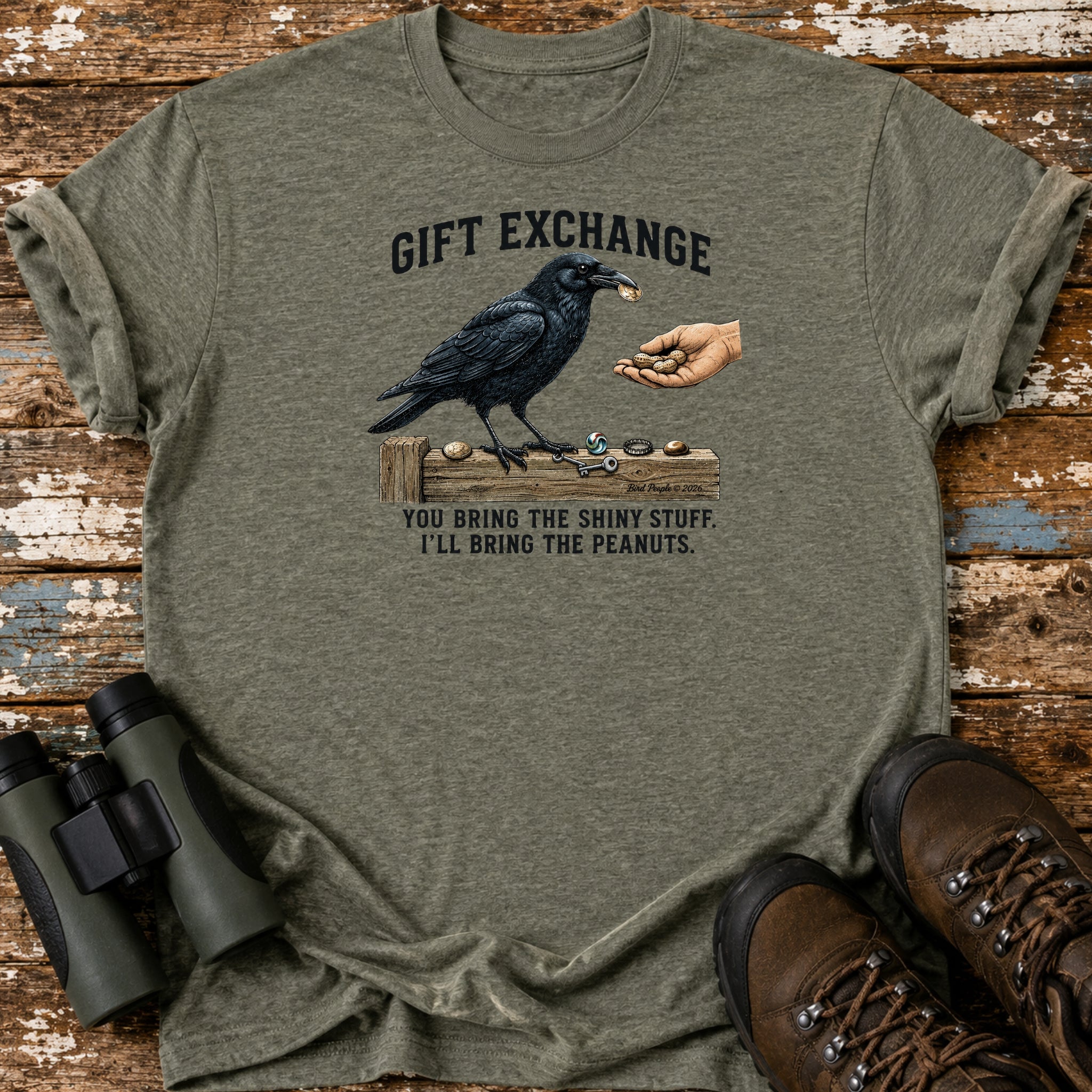 Gift Exchange Crow Birding Humor T-Shirt