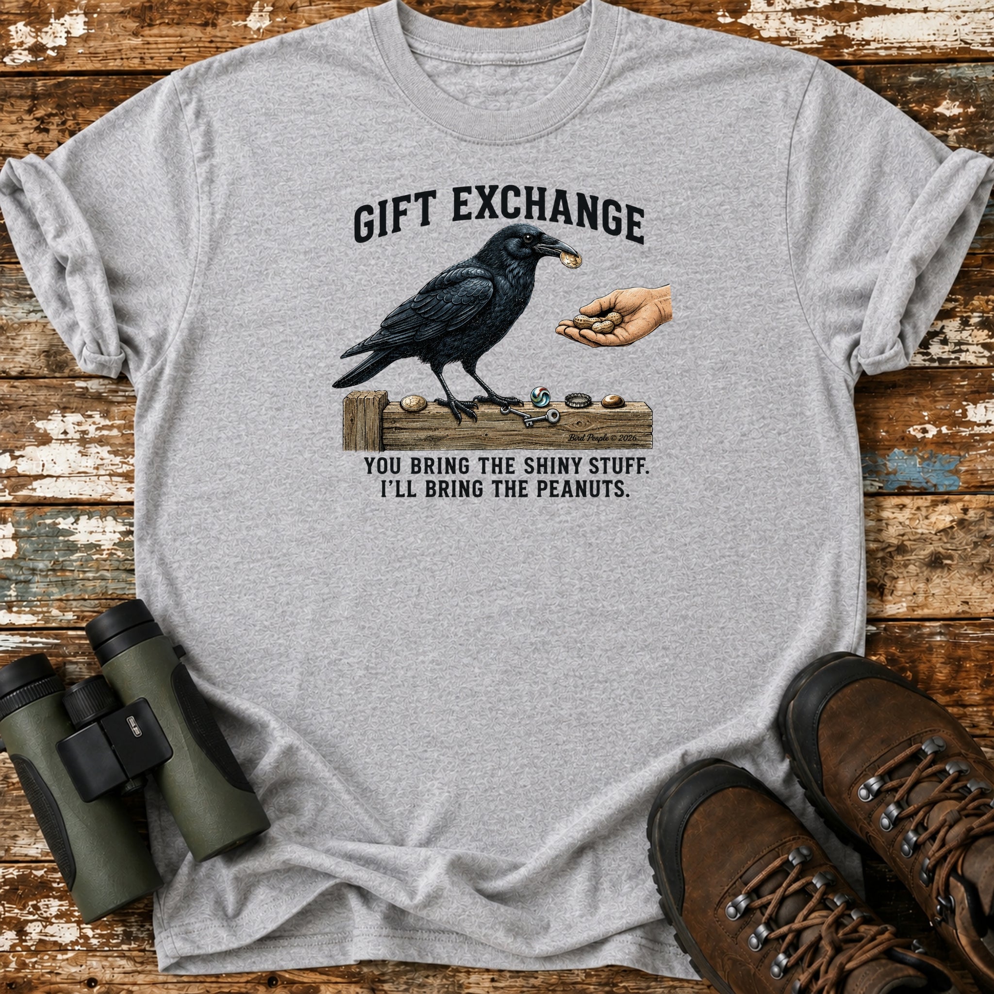 Gift Exchange Crow Birding Humor T-Shirt