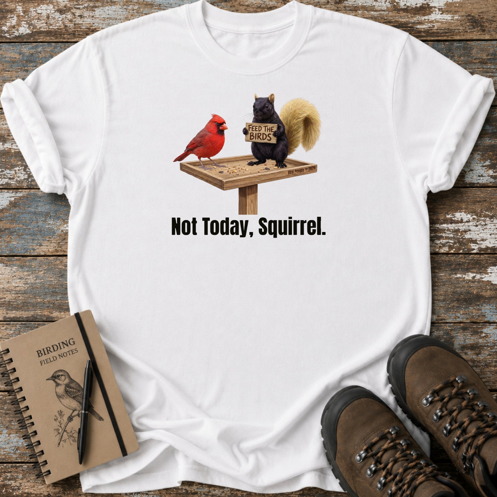 Feed The Birds Black Squirrel & Cardinal Funny Birding T-Shirt