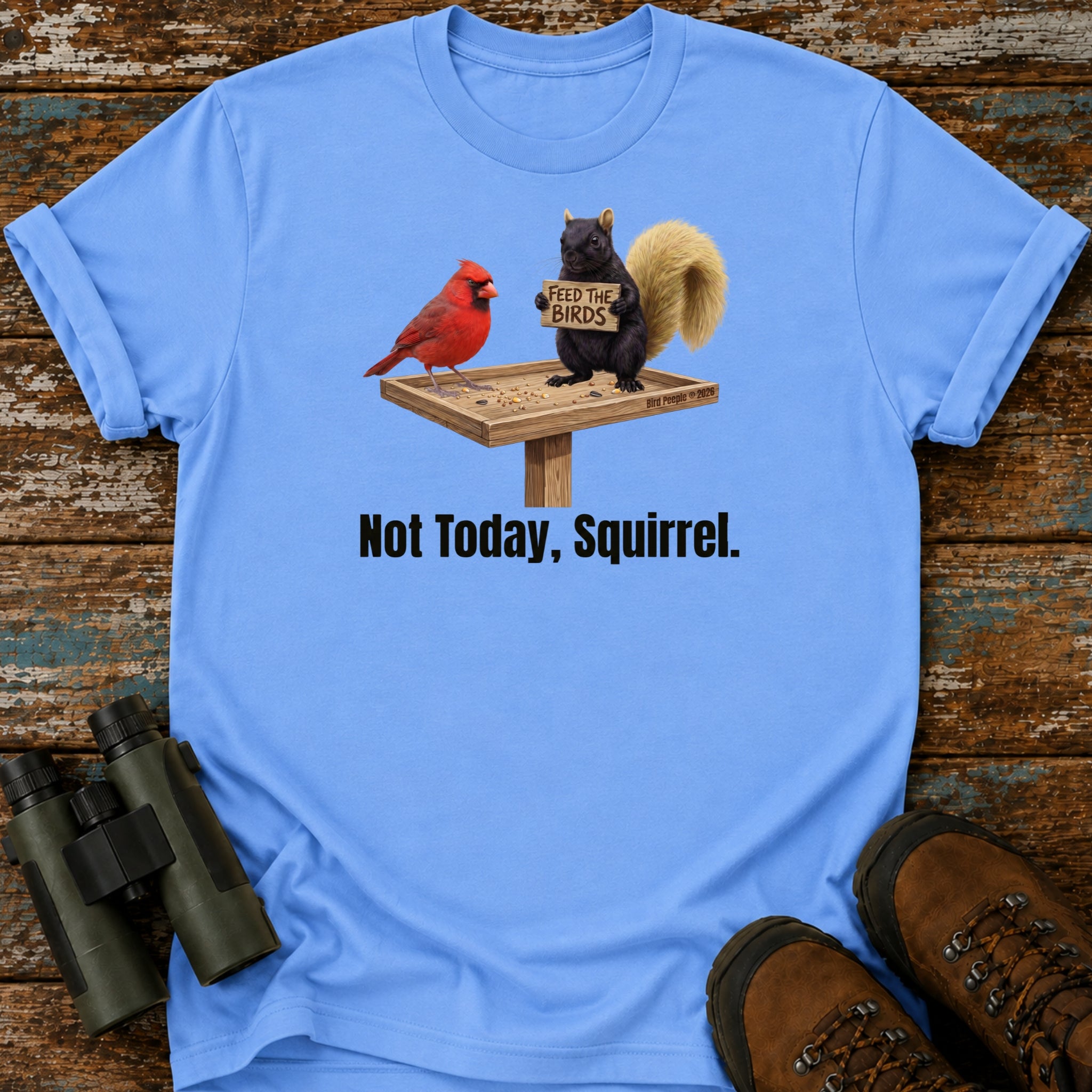 Feed The Birds Black Squirrel & Cardinal Funny Birding T-Shirt