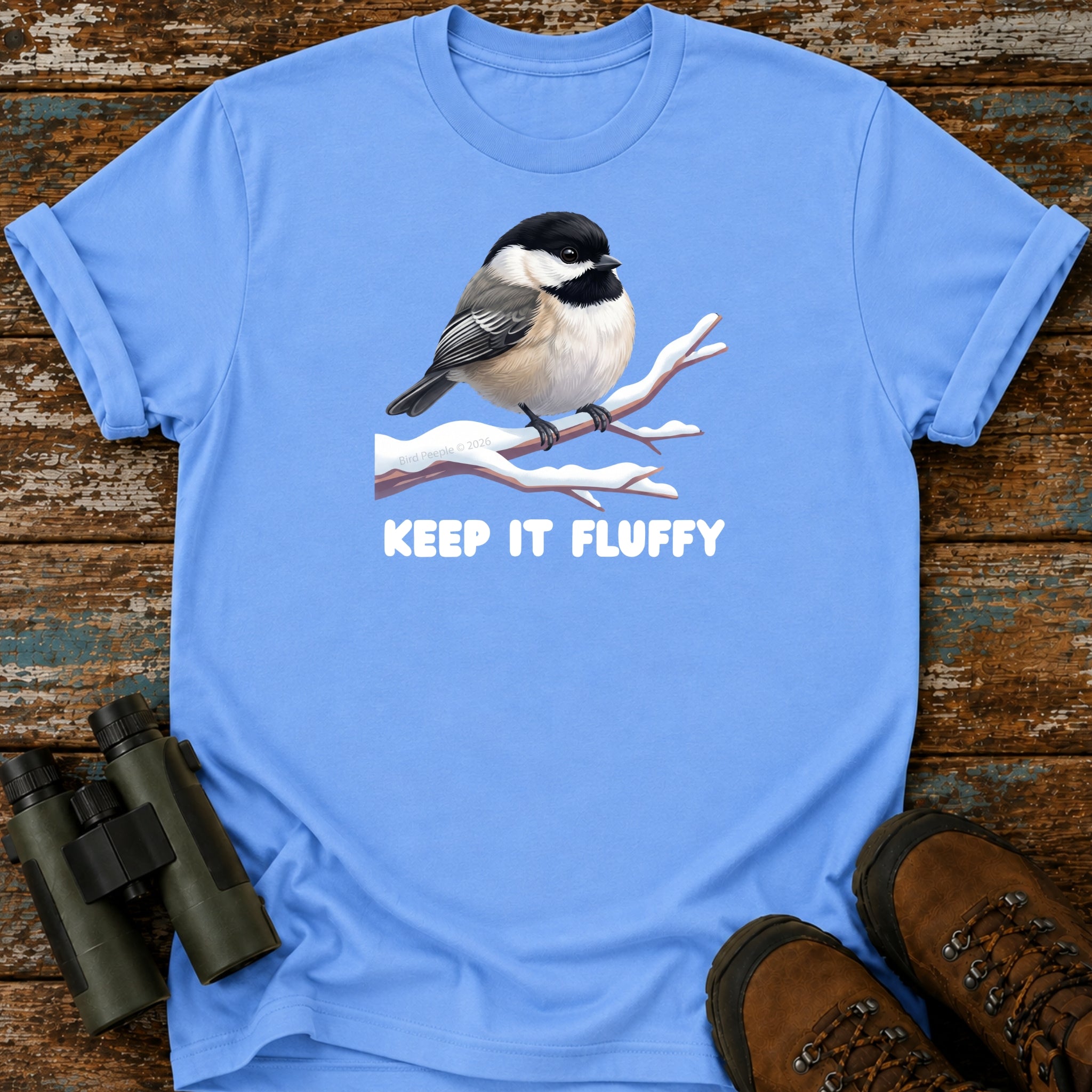 Fluffy Black-Capped Chickadee Winter Birding T-Shirt