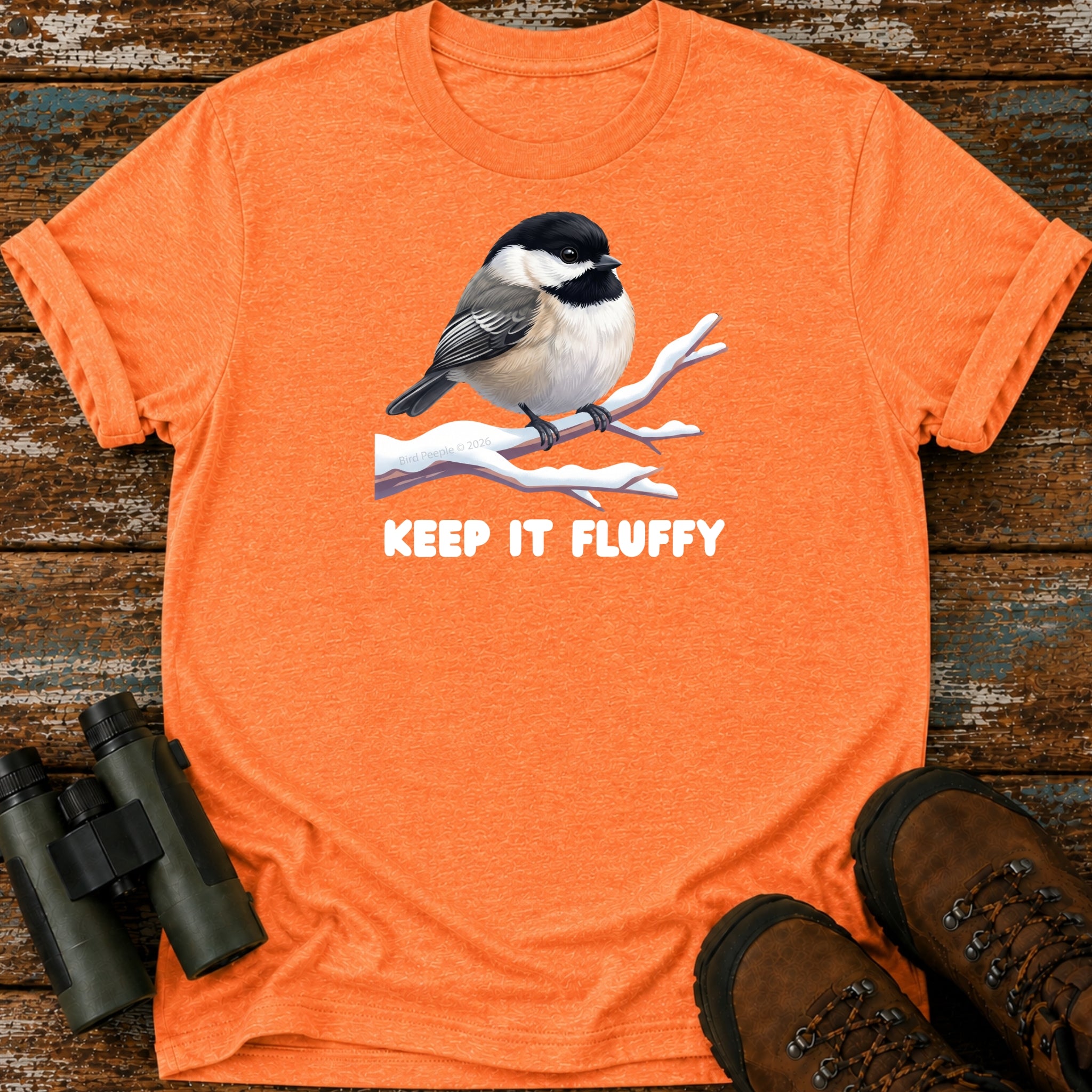 Fluffy Black-Capped Chickadee Winter Birding T-Shirt