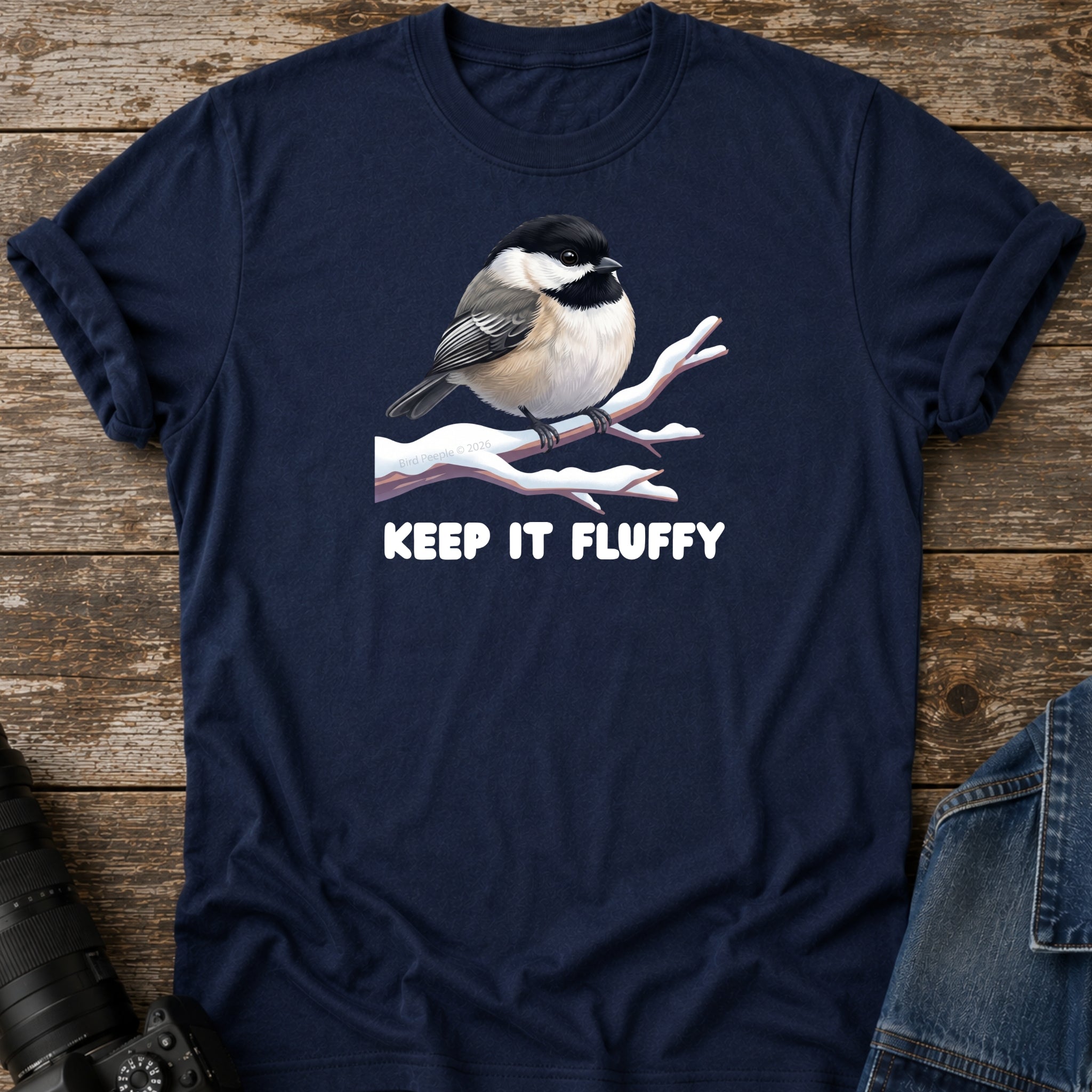 Fluffy Black-Capped Chickadee Winter Birding T-Shirt