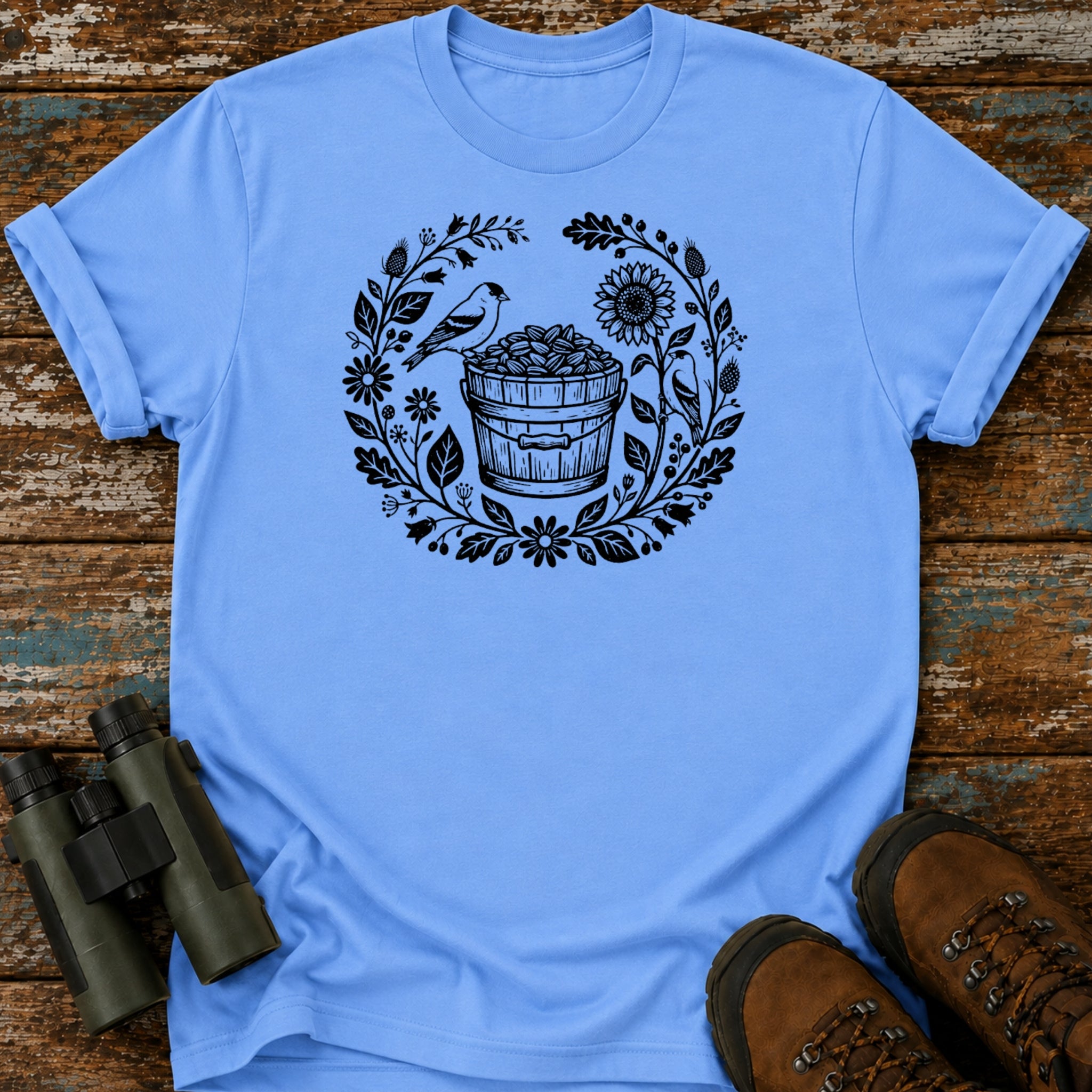 Boho Black-Capped Chickadee Sunflower Seed Birding T-Shirt