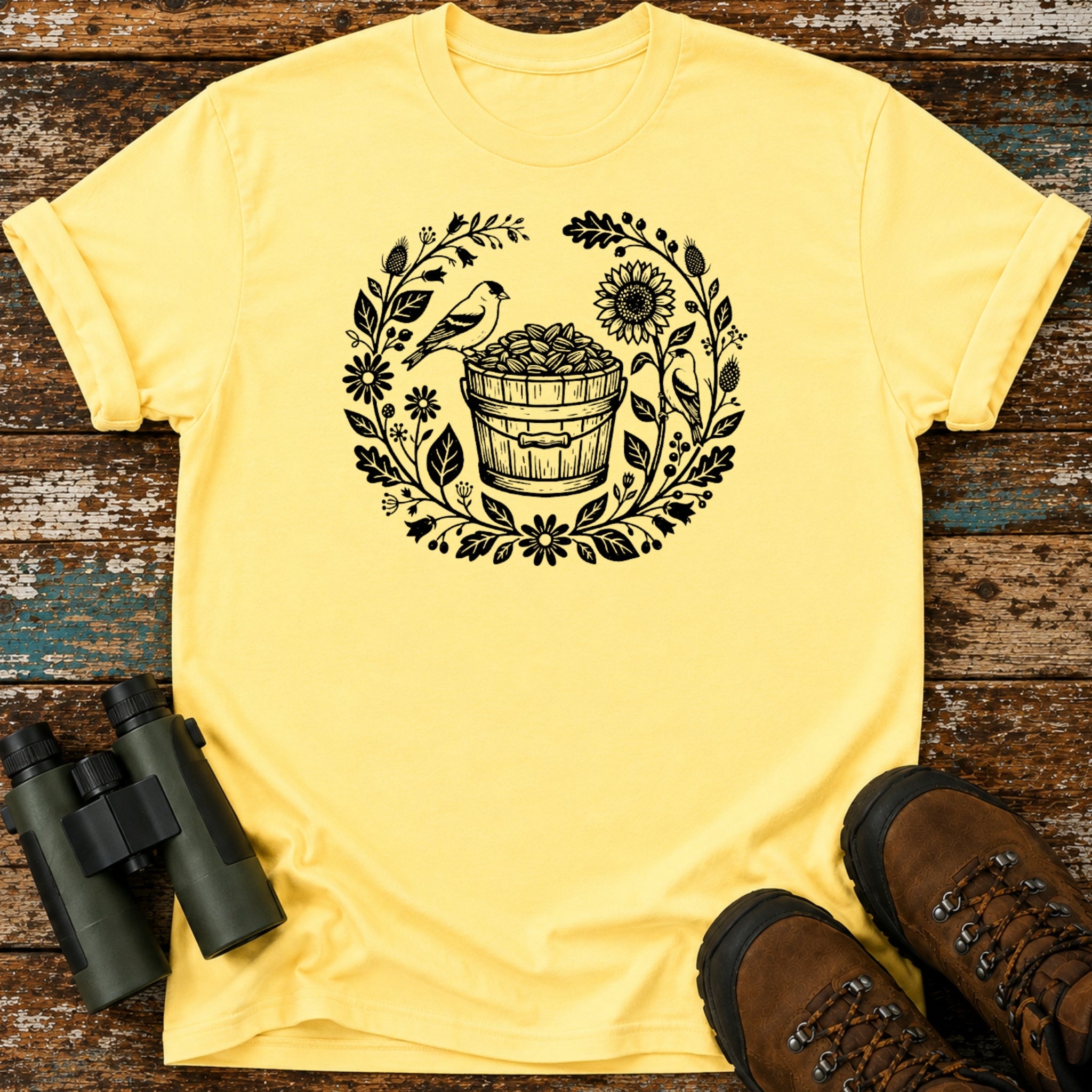 Boho Black-Capped Chickadee Sunflower Seed Birding T-Shirt
