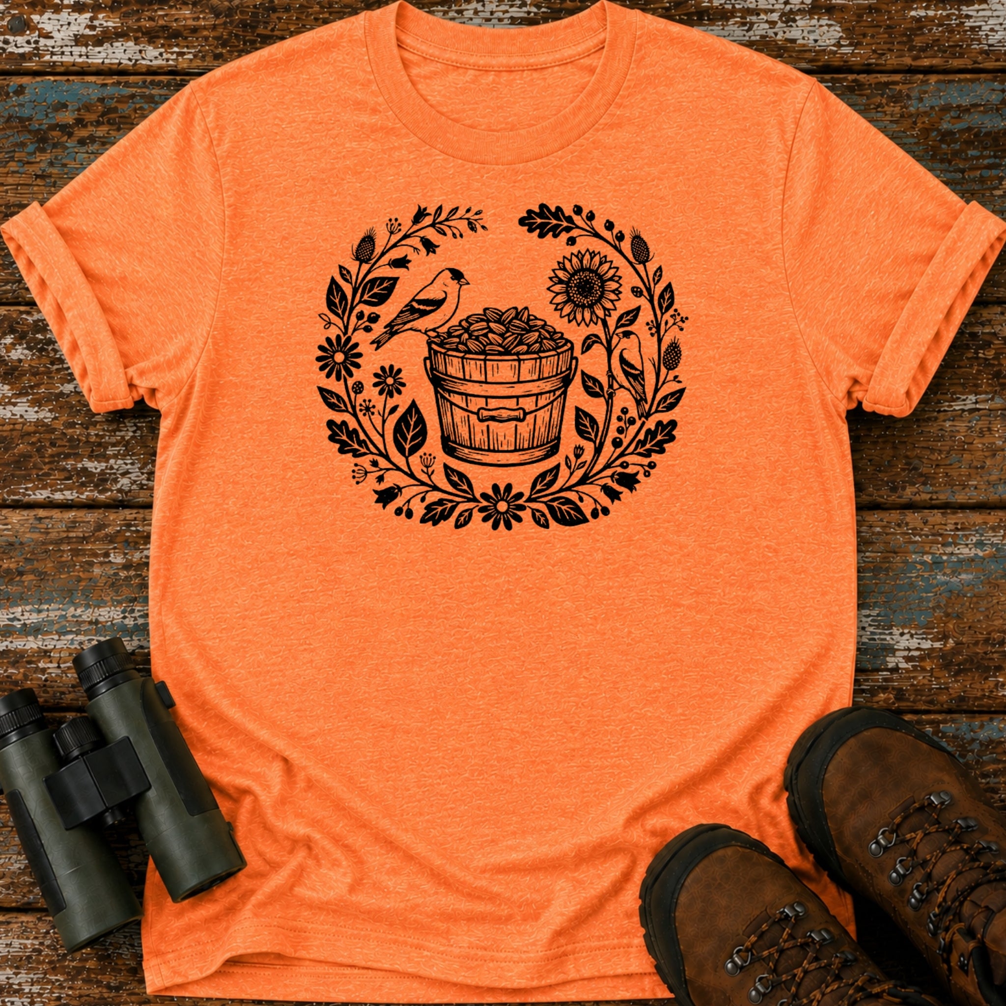 Boho Black-Capped Chickadee Sunflower Seed Birding T-Shirt
