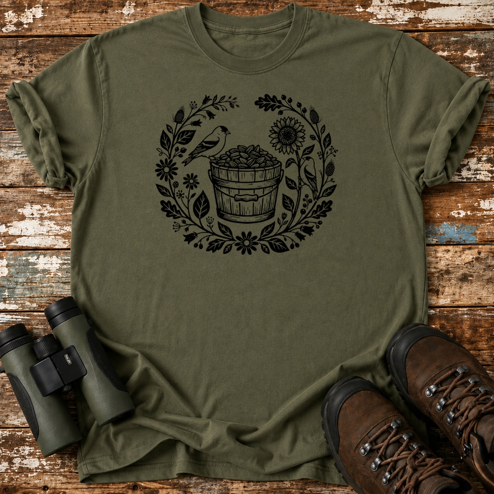 Boho Black-Capped Chickadee Sunflower Seed Birding T-Shirt