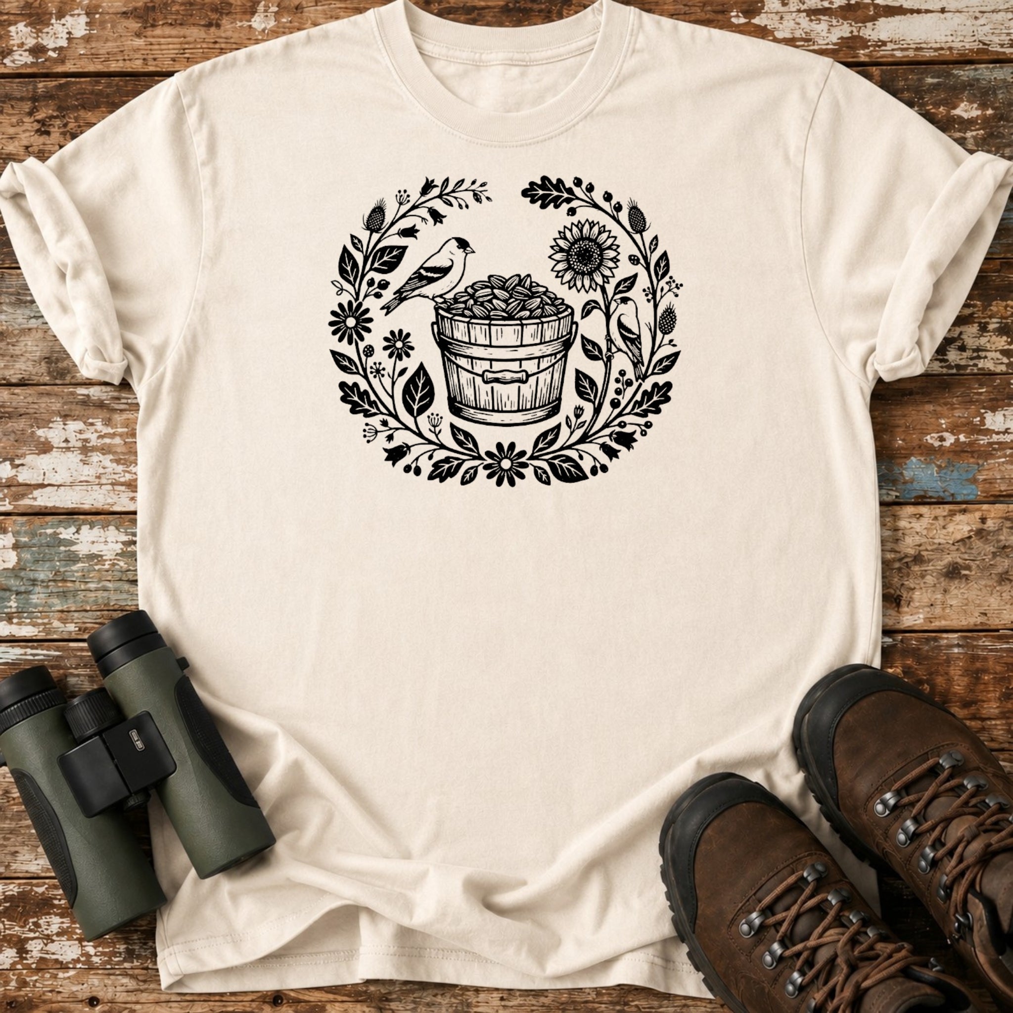 Boho Black-Capped Chickadee Sunflower Seed Birding T-Shirt