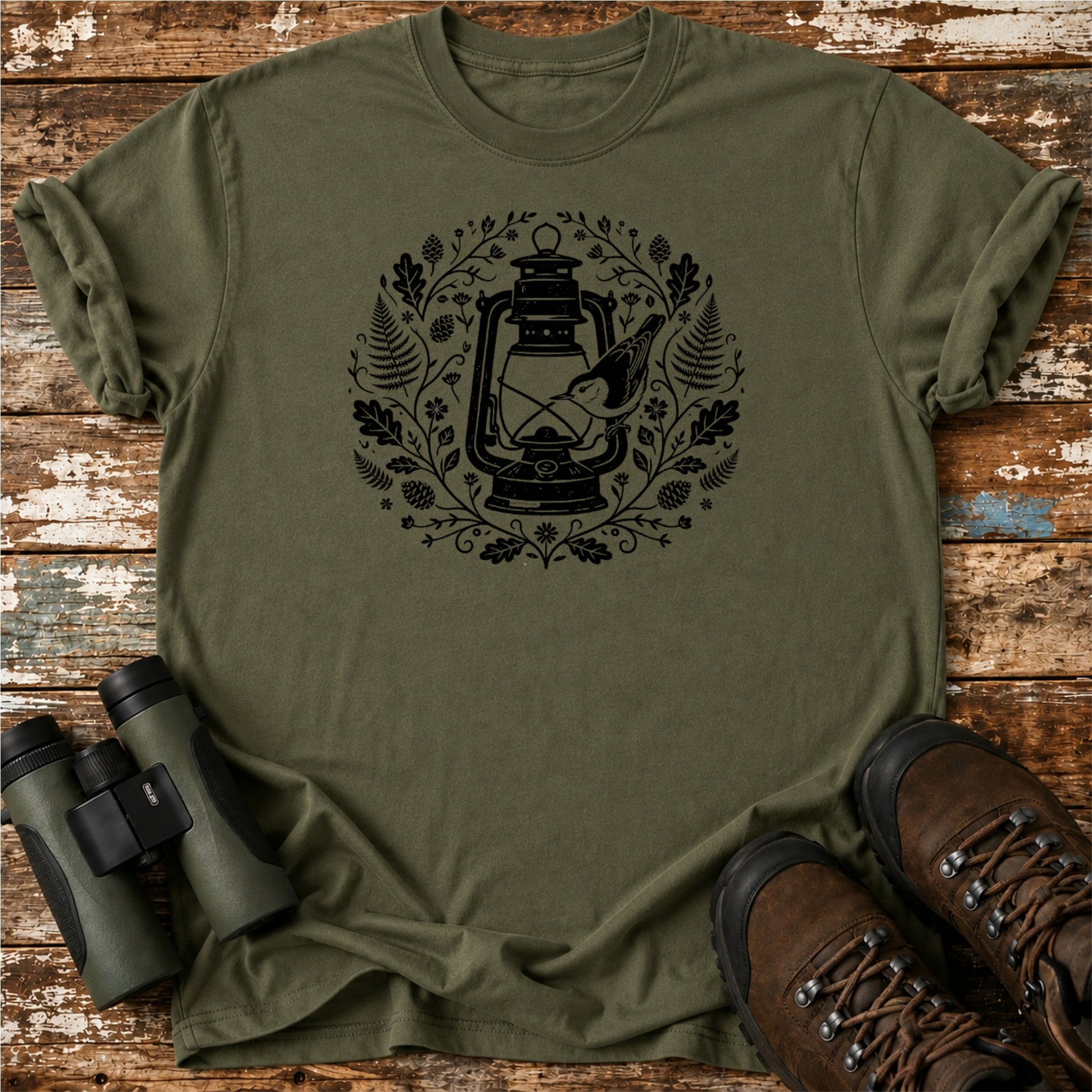 Boho White-Breasted Nuthatch Lantern Birding T-Shirt