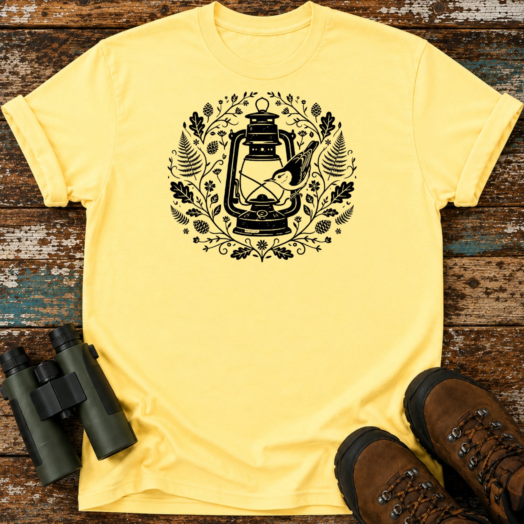 Boho White-Breasted Nuthatch Lantern Birding T-Shirt