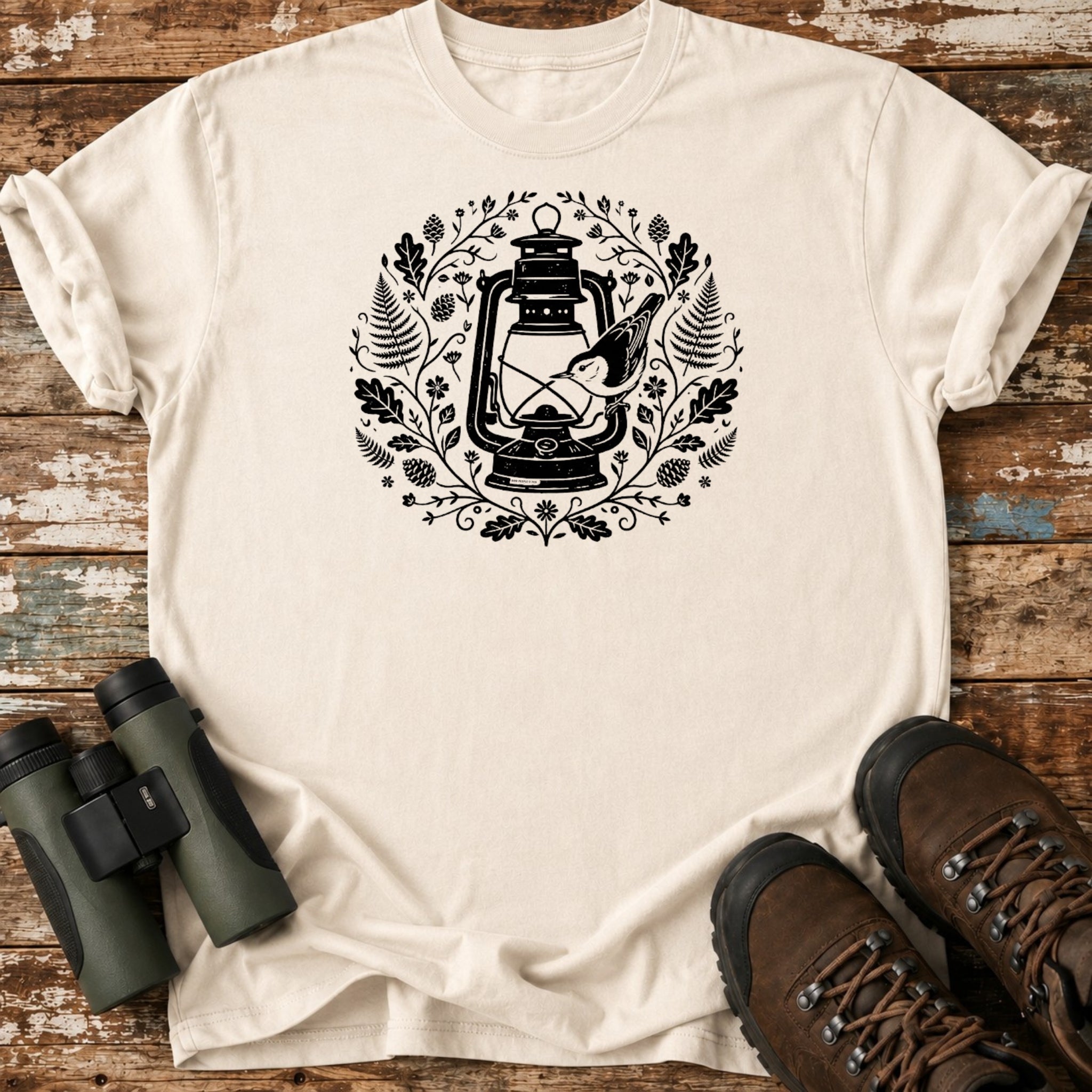 Boho White-Breasted Nuthatch Lantern Birding T-Shirt