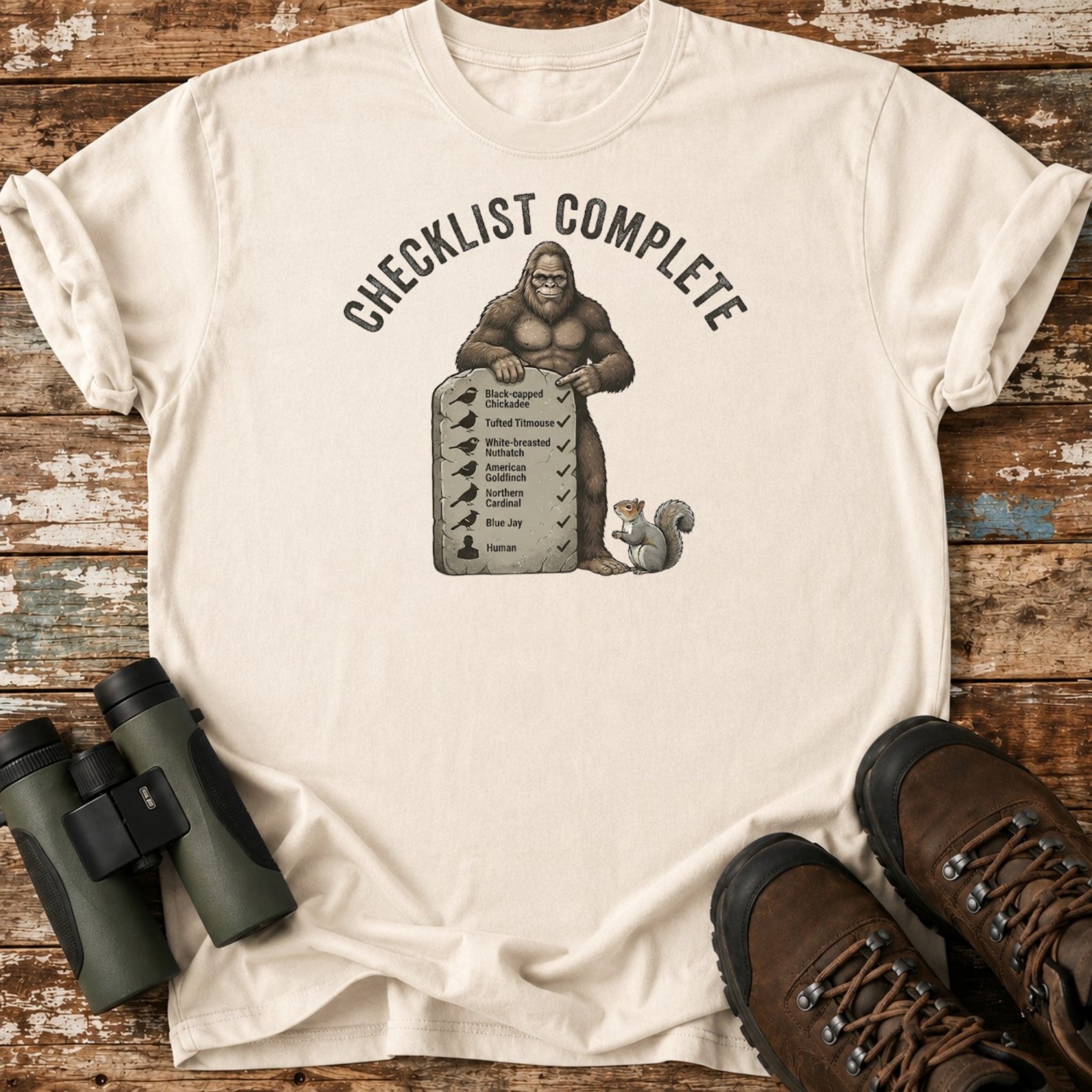 Bigfoot Checklist Complete Funny Birding T-Shirt