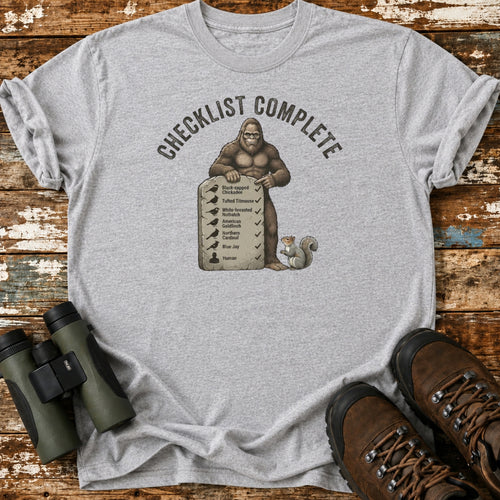 Bigfoot Checklist Complete Funny Birding T-Shirt