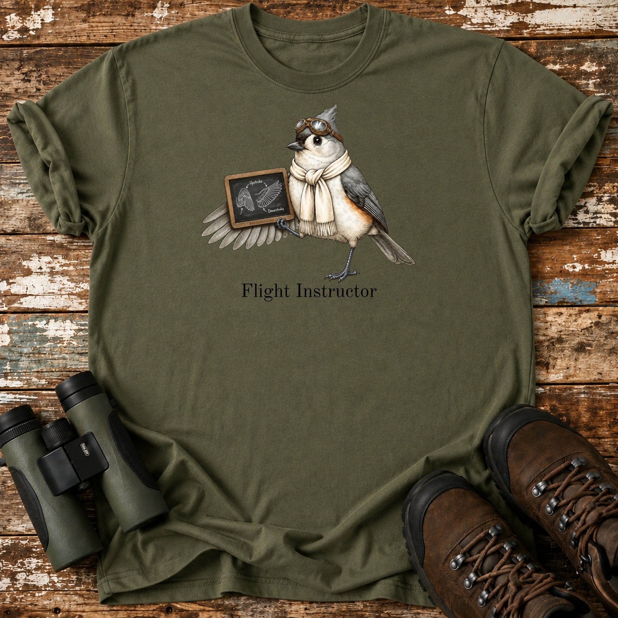 Flight Instructor Tufted Titmouse T-Shirt – Funny Vintage Aviator Tee