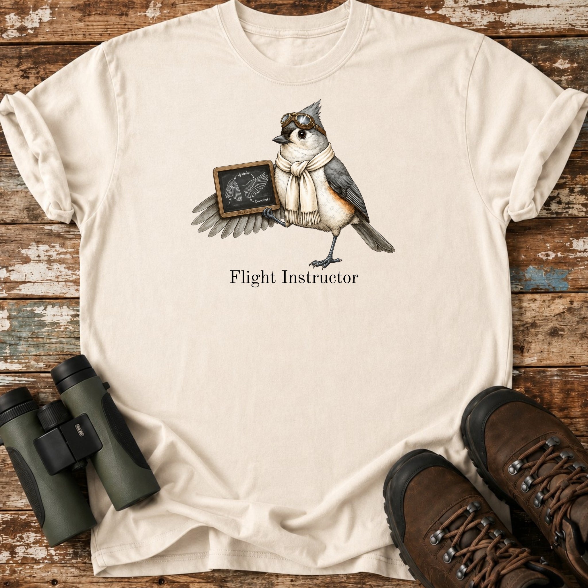 Flight Instructor Tufted Titmouse T-Shirt – Funny Vintage Aviator Tee