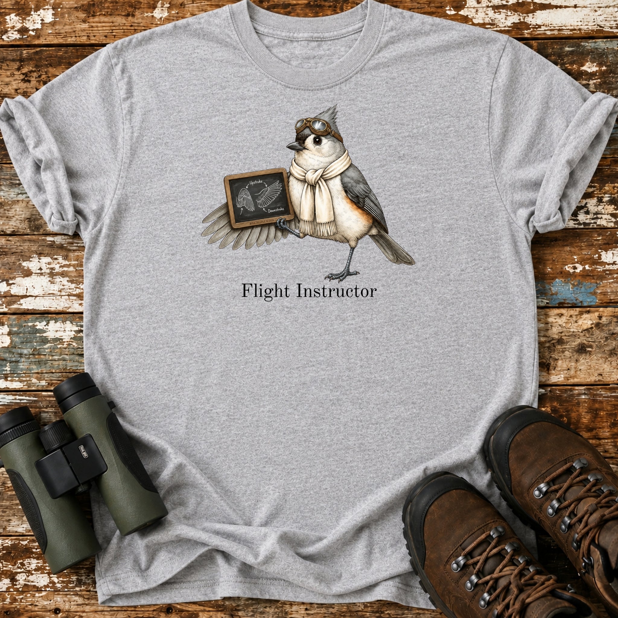 Flight Instructor Tufted Titmouse T-Shirt – Funny Vintage Aviator Tee