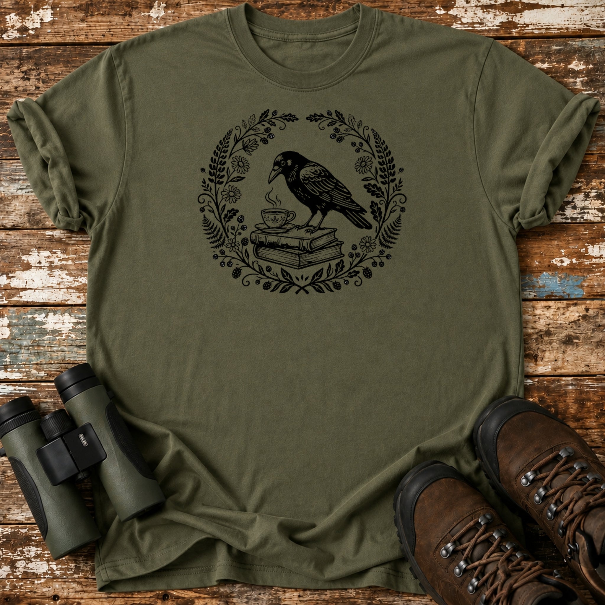 Boho Crow T-Shirt – Books & Tea Botanical Nature Tee
