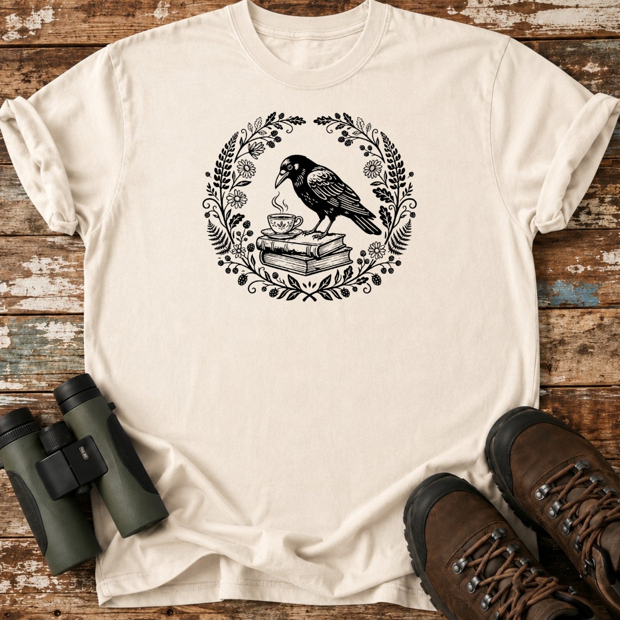 Boho Crow T-Shirt – Books & Tea Botanical Nature Tee