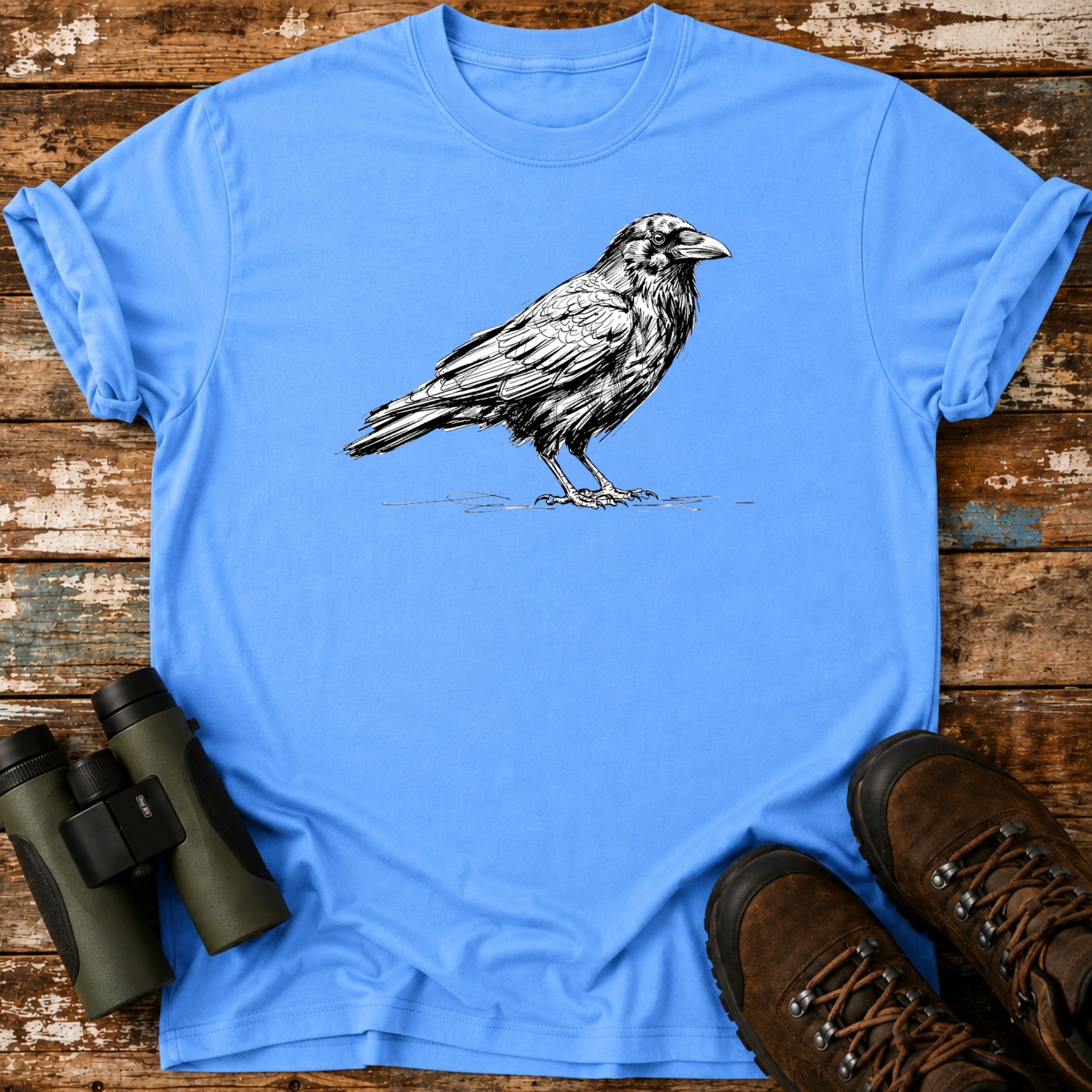 American Crow Field Sketch T-Shirt – Minimalist Birding Tee