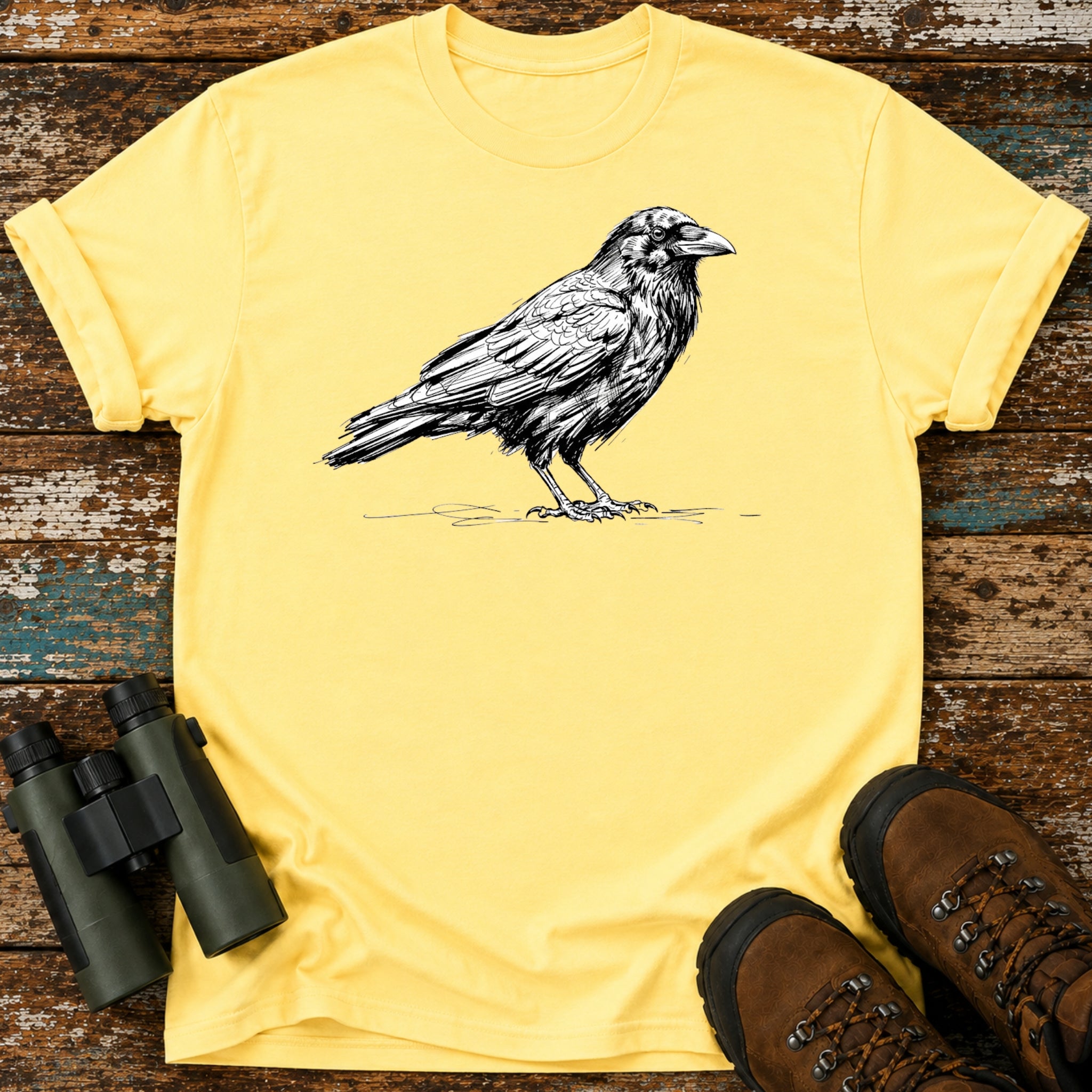 American Crow Field Sketch T-Shirt – Minimalist Birding Tee