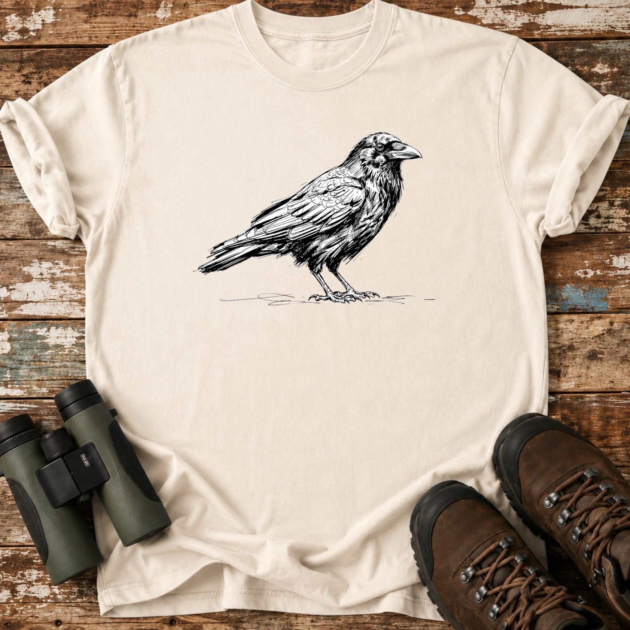 American Crow Field Sketch T-Shirt – Minimalist Birding Tee