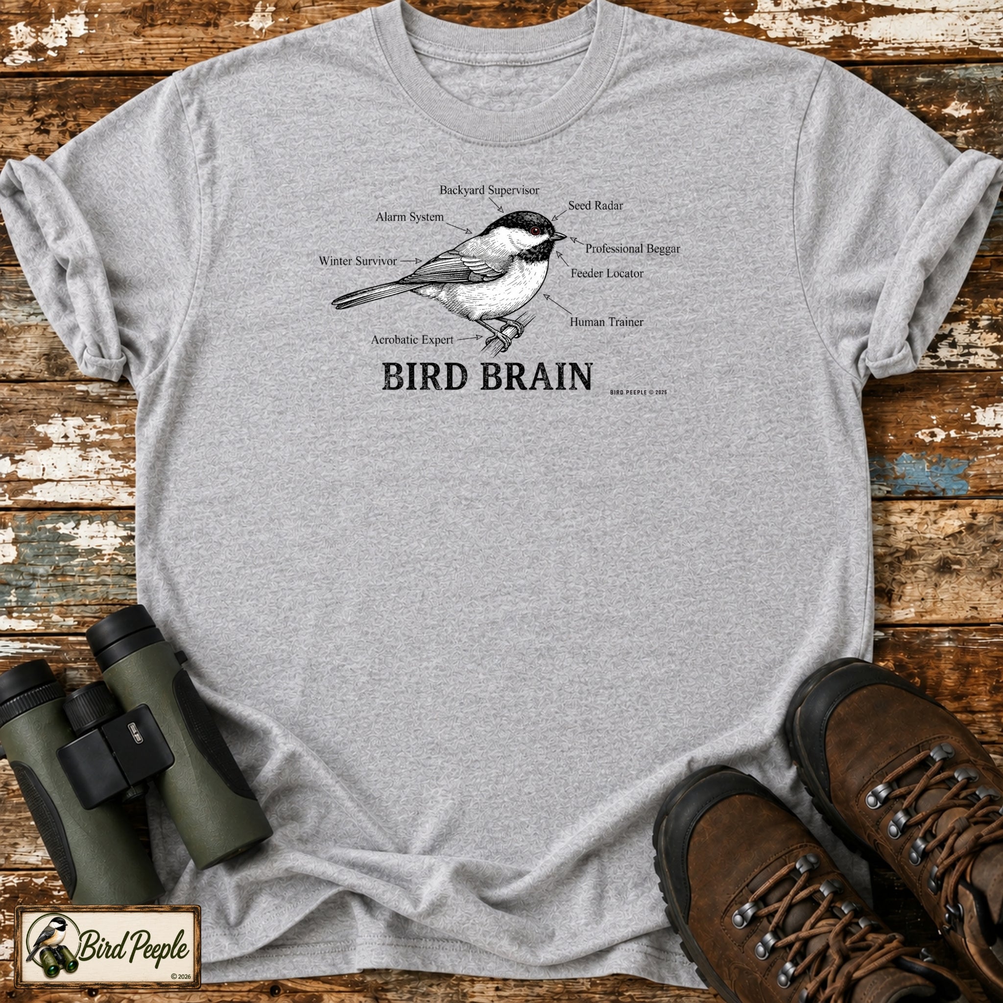 Bird Brain Chickadee Anatomy T-Shirt, Funny Birdwatching Shirt, Backyard Birder Gift, Chickadee Diagram Tee, Bird Watching Shirt
