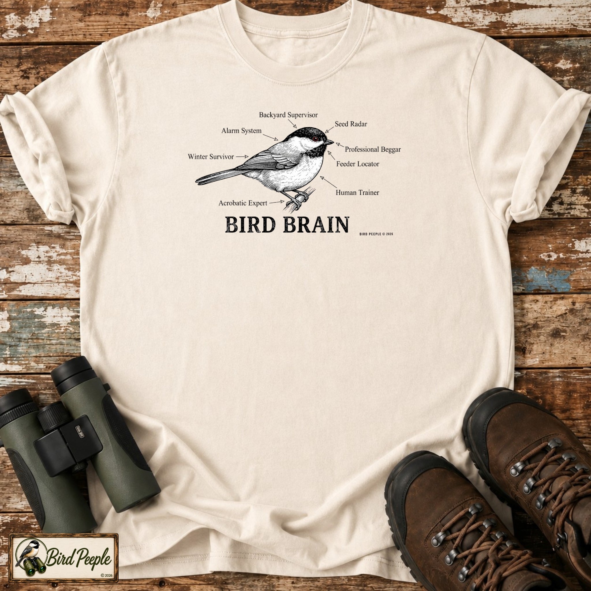 Bird Brain Chickadee Anatomy T-Shirt, Funny Birdwatching Shirt, Backyard Birder Gift, Chickadee Diagram Tee, Bird Watching Shirt