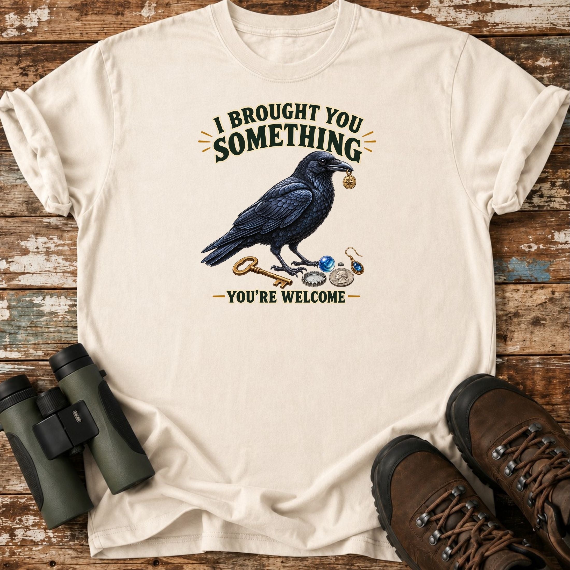 I Brought You Something Crow T-Shirt – Funny Birding Shirt