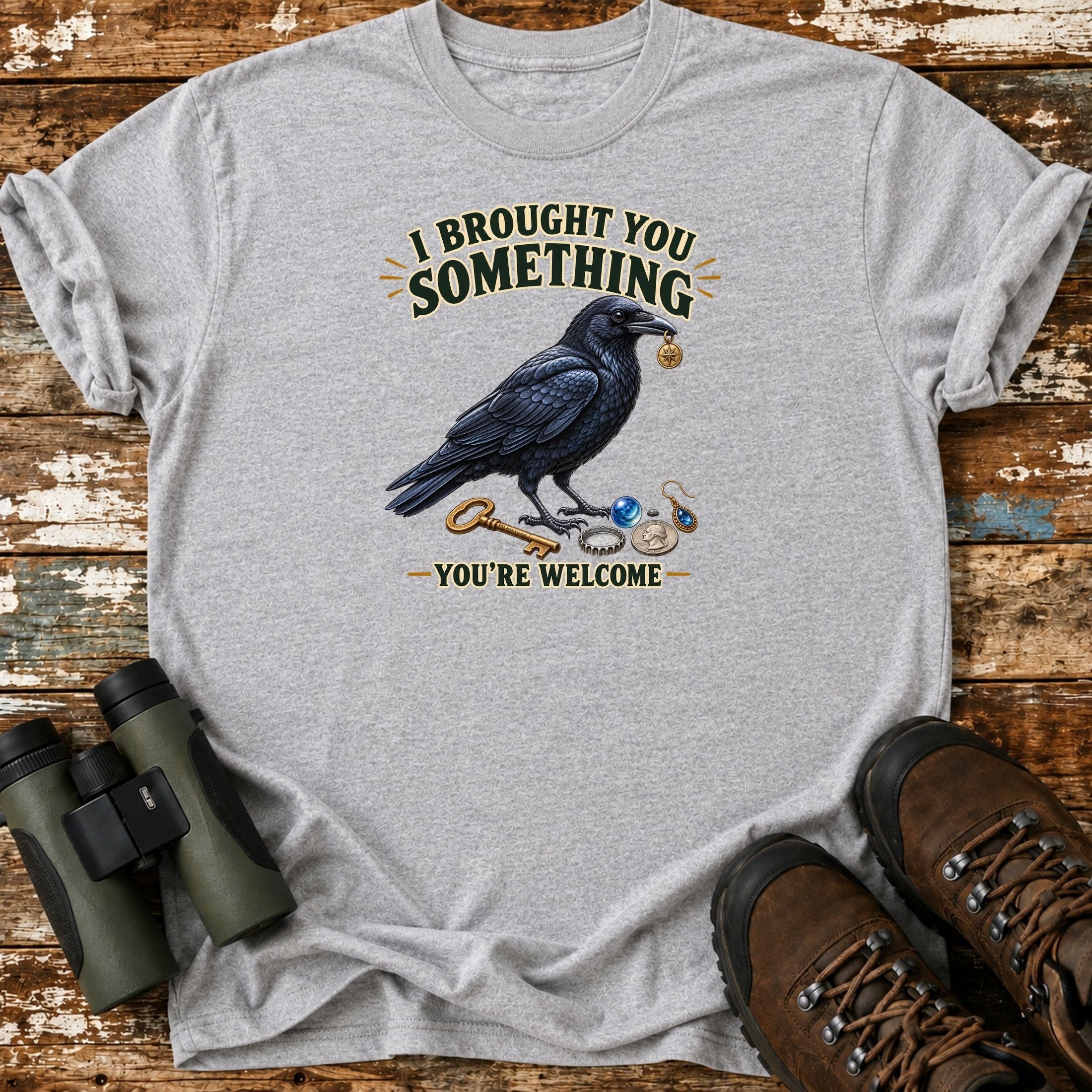 I Brought You Something Crow T-Shirt – Funny Birding Shirt