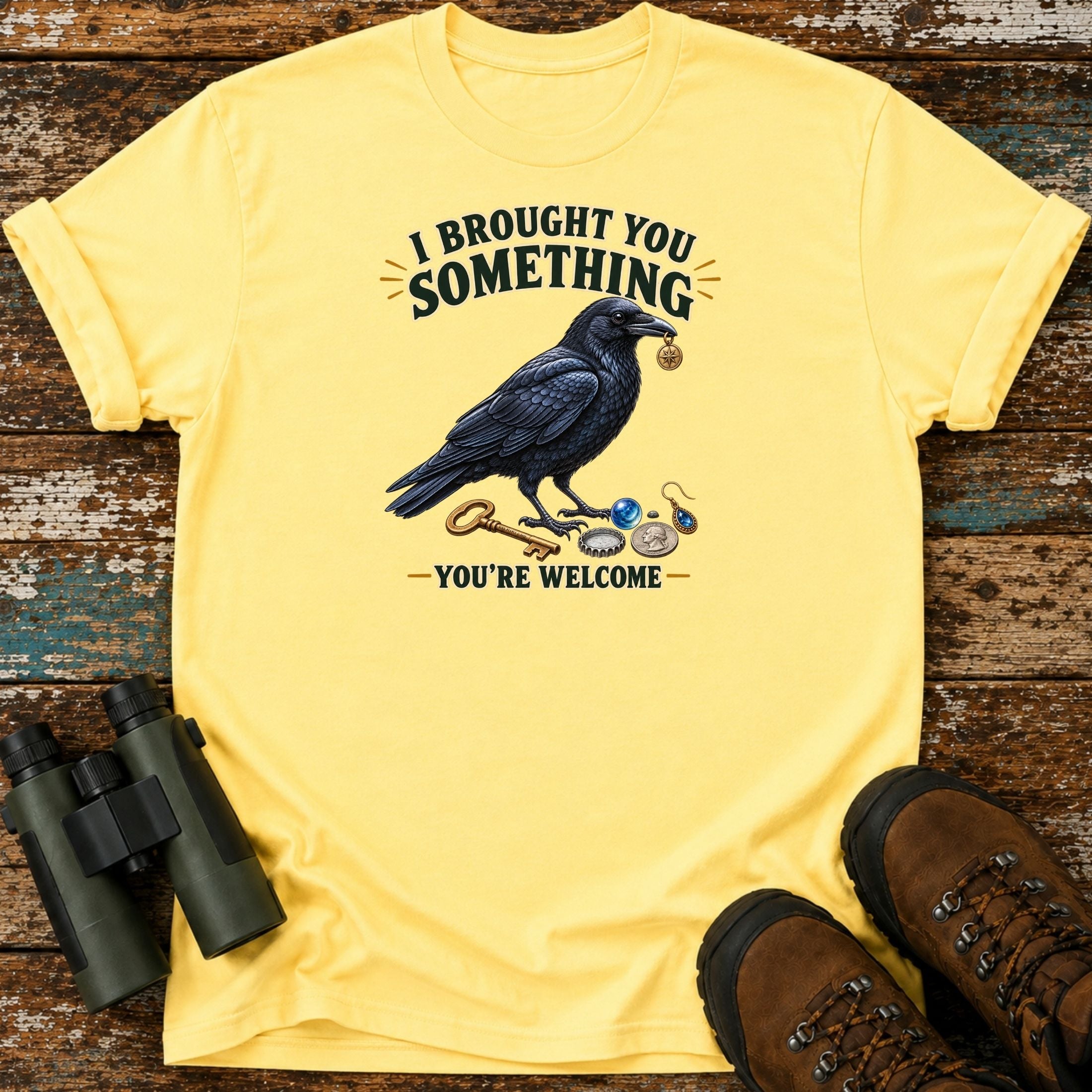 I Brought You Something Crow T-Shirt – Funny Birding Shirt