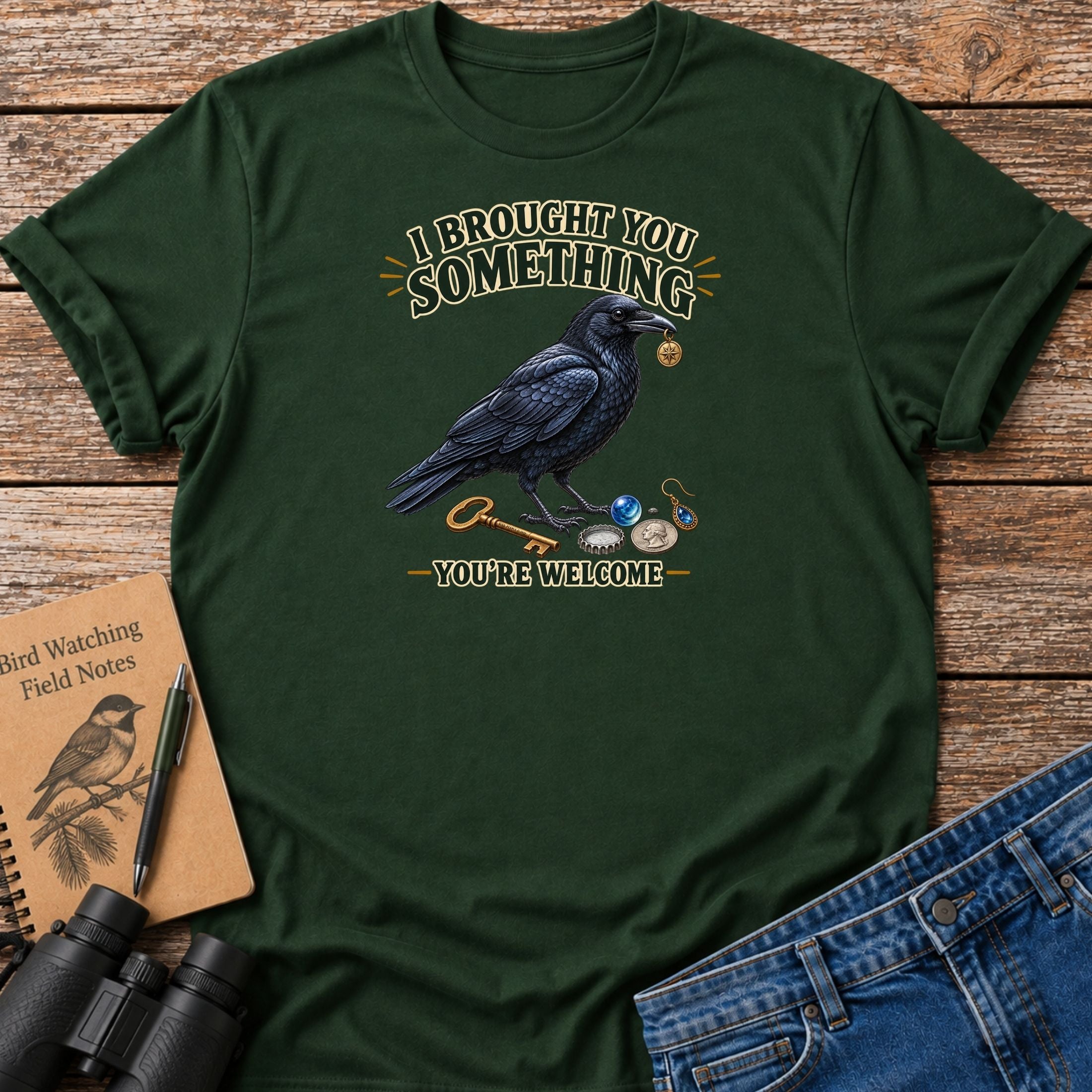 I Brought You Something Crow T-Shirt – Funny Birding Shirt