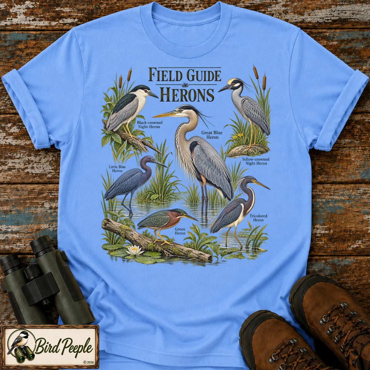 Field Guide Herons T-Shirt – Vintage Birdwatching Shirt product image by Bird Peeple
