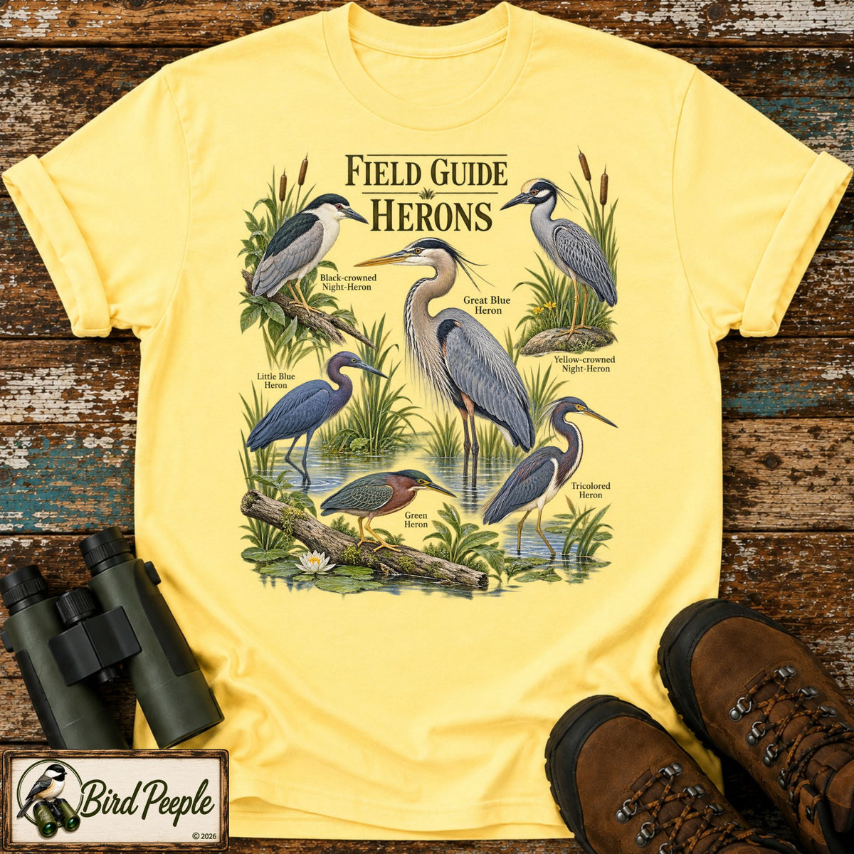 Field Guide Herons T-Shirt – Vintage Birdwatching Shirt product image by Bird Peeple