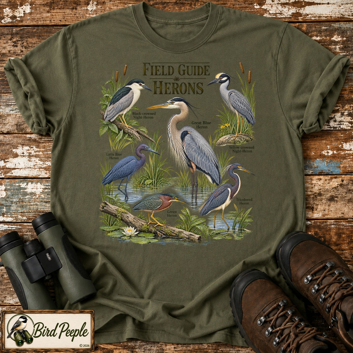 Field Guide Herons T-Shirt – Vintage Birdwatching Shirt product image by Bird Peeple