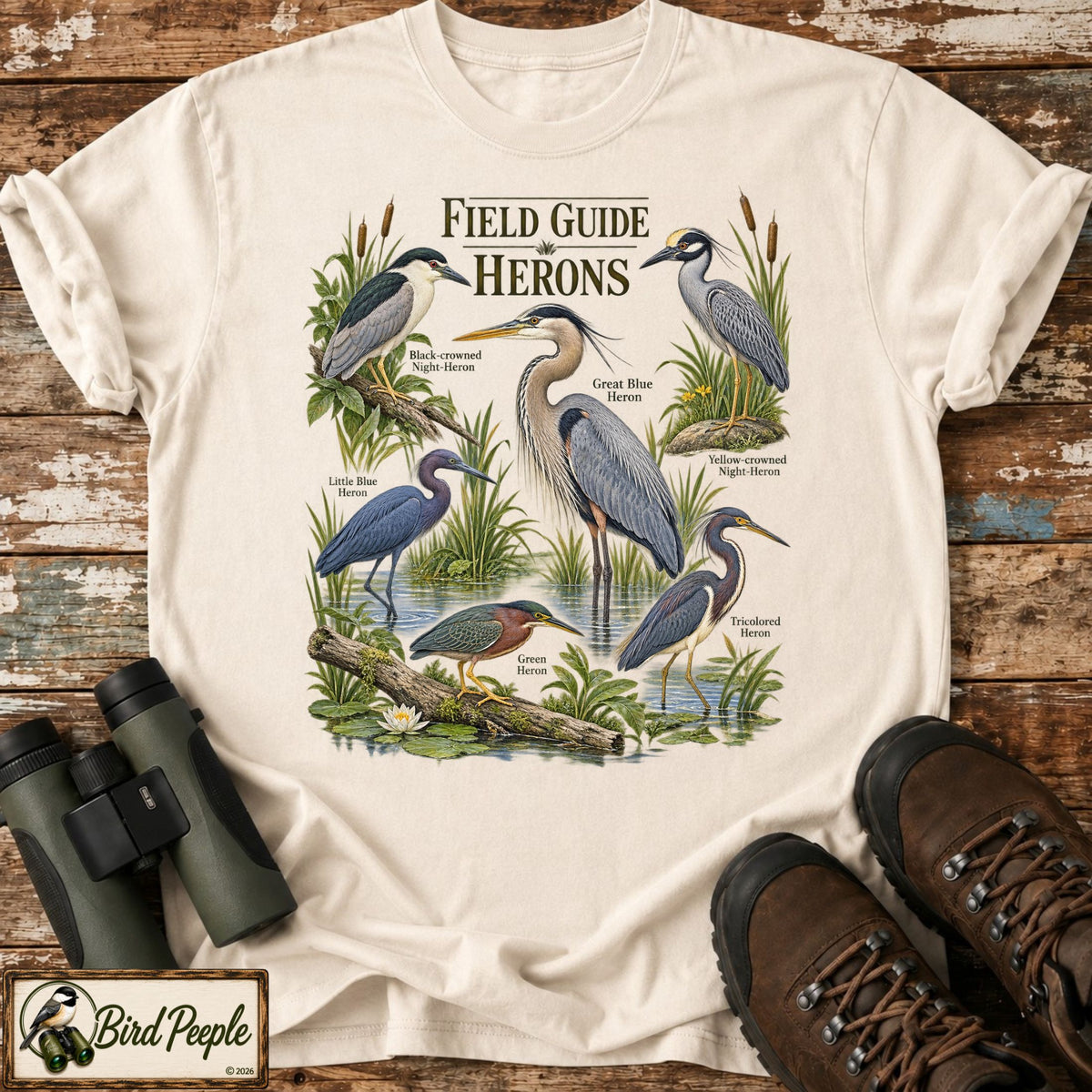 Field Guide Herons T-Shirt – Vintage Birdwatching Shirt product image by Bird Peeple