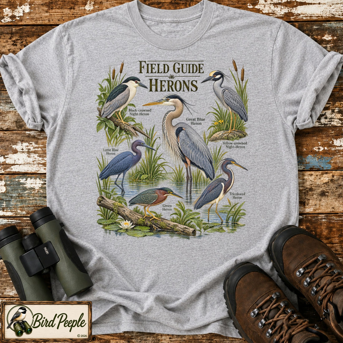 Field Guide Herons T-Shirt – Vintage Birdwatching Shirt product image by Bird Peeple