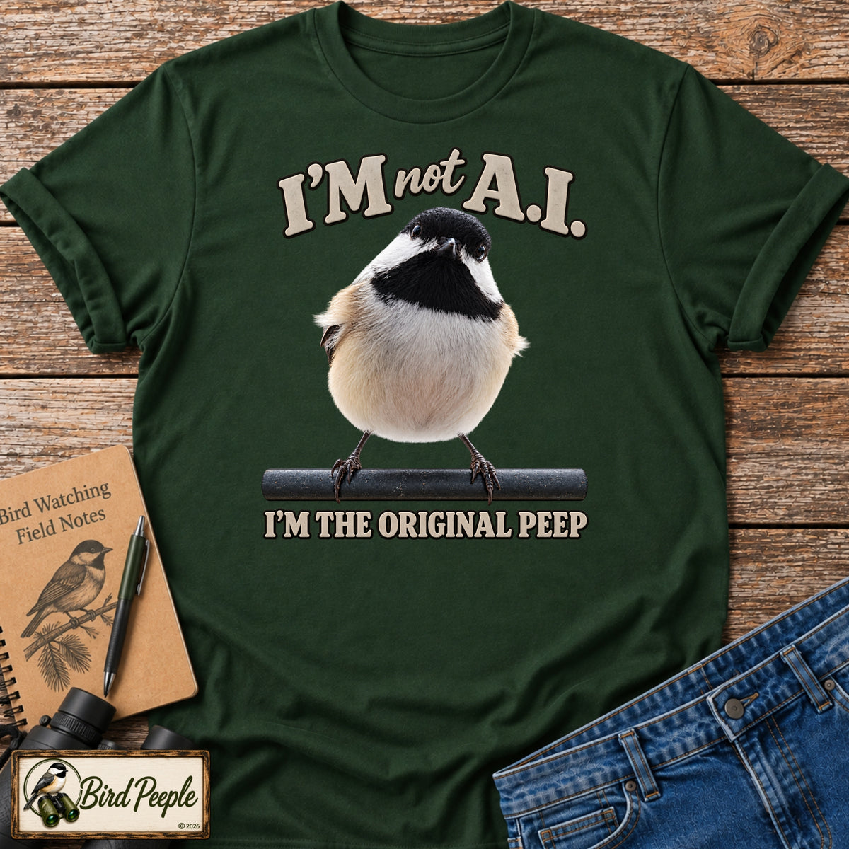 I'm Not AI – Original Peep Black-Capped Chickadee T-Shirt product image by Bird Peeple