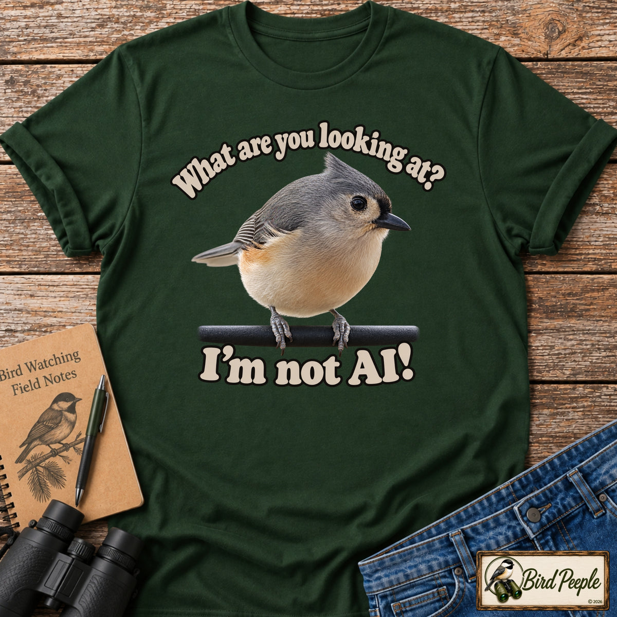 I'm Not AI – What Are You Looking At? Tufted Titmouse T-Shirt product image by Bird Peeple