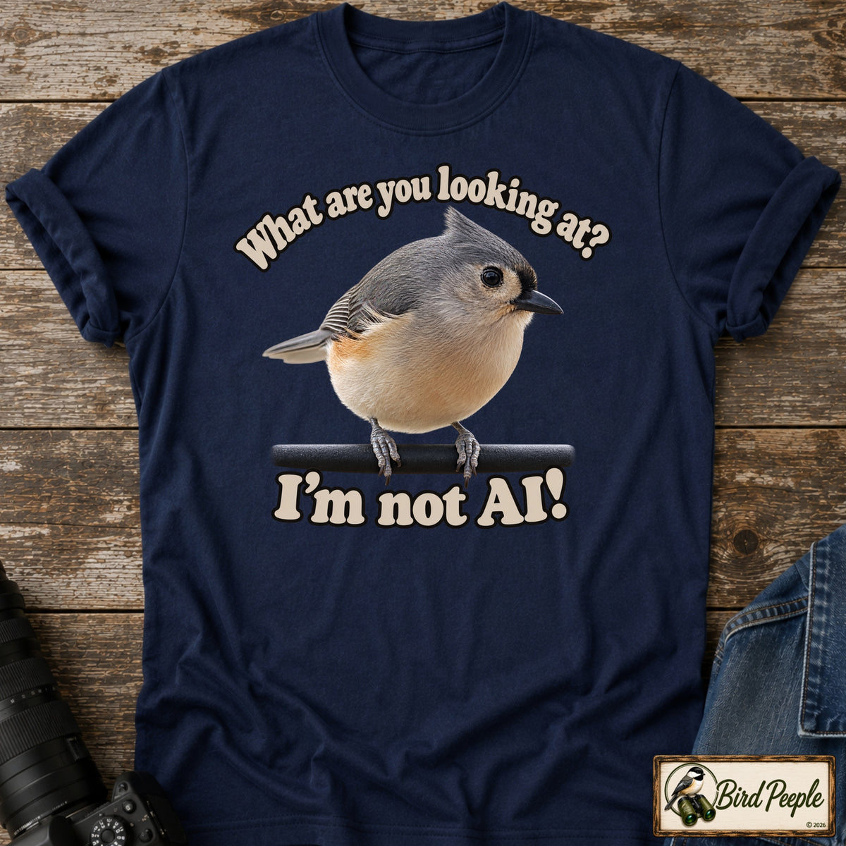 I'm Not AI – What Are You Looking At? Tufted Titmouse T-Shirt product image by Bird Peeple