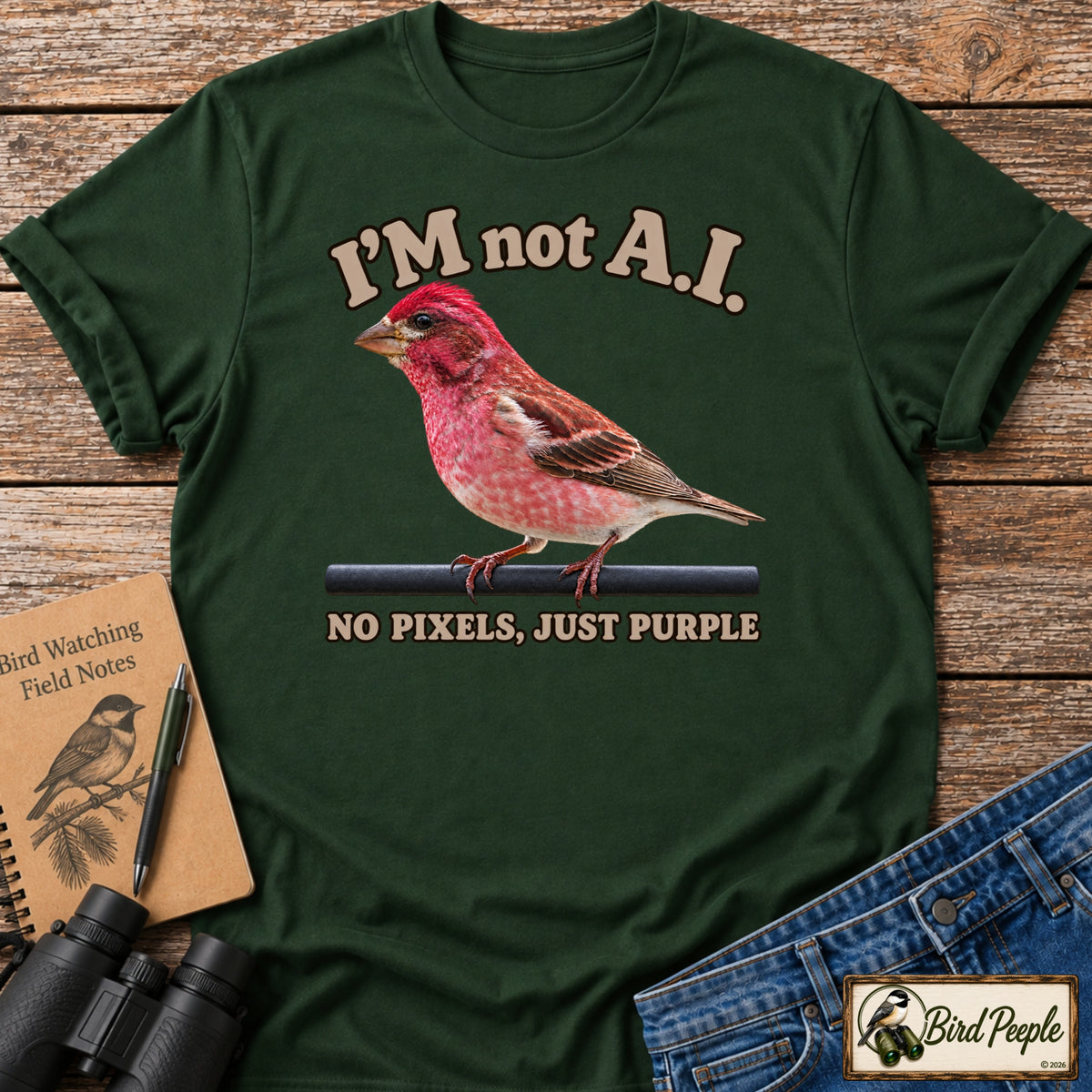 I'm Not AI – No Pixels, Just Purple | Male Purple Finch T-Shirt product image by Bird Peeple