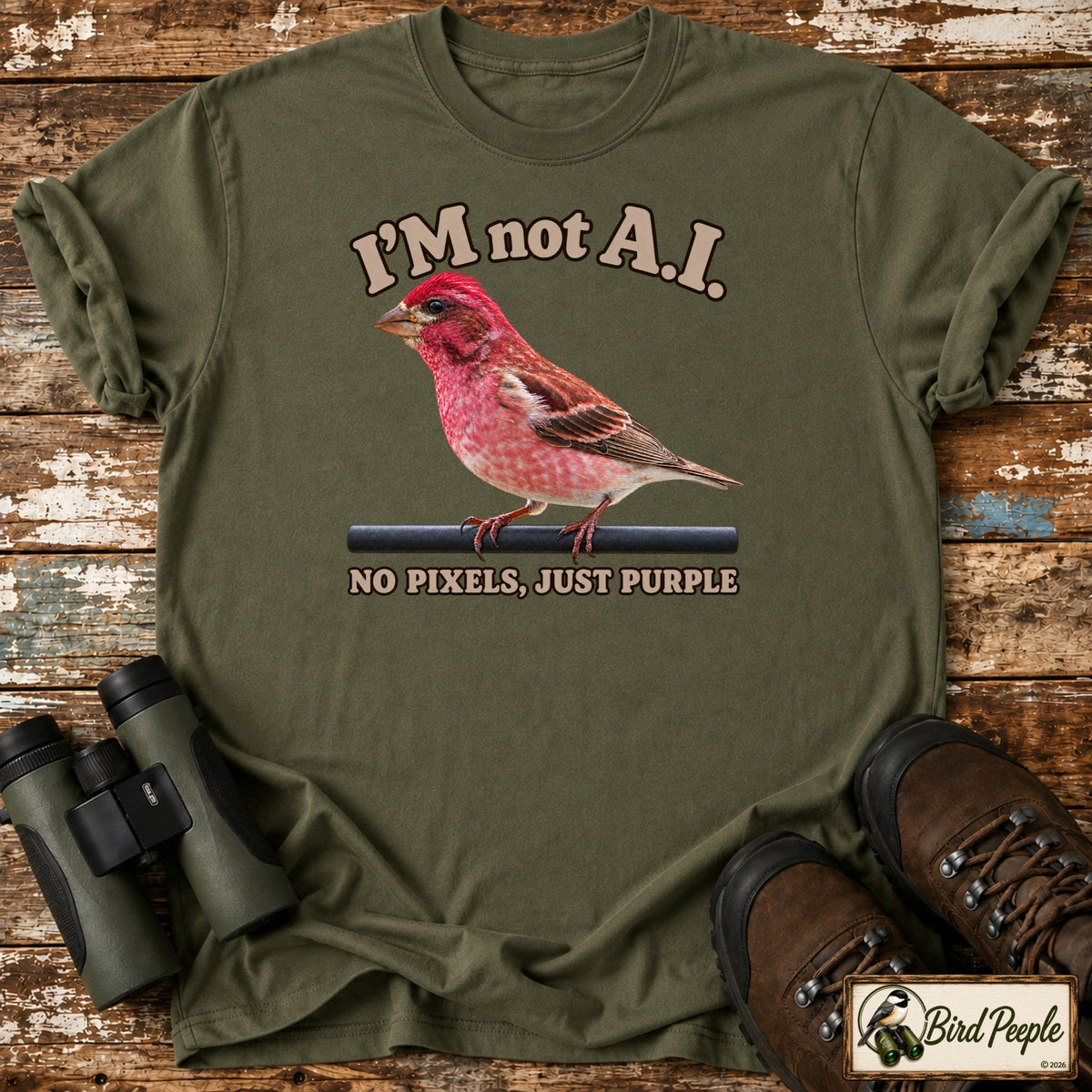 I'm Not AI – No Pixels, Just Purple | Male Purple Finch T-Shirt product image by Bird Peeple