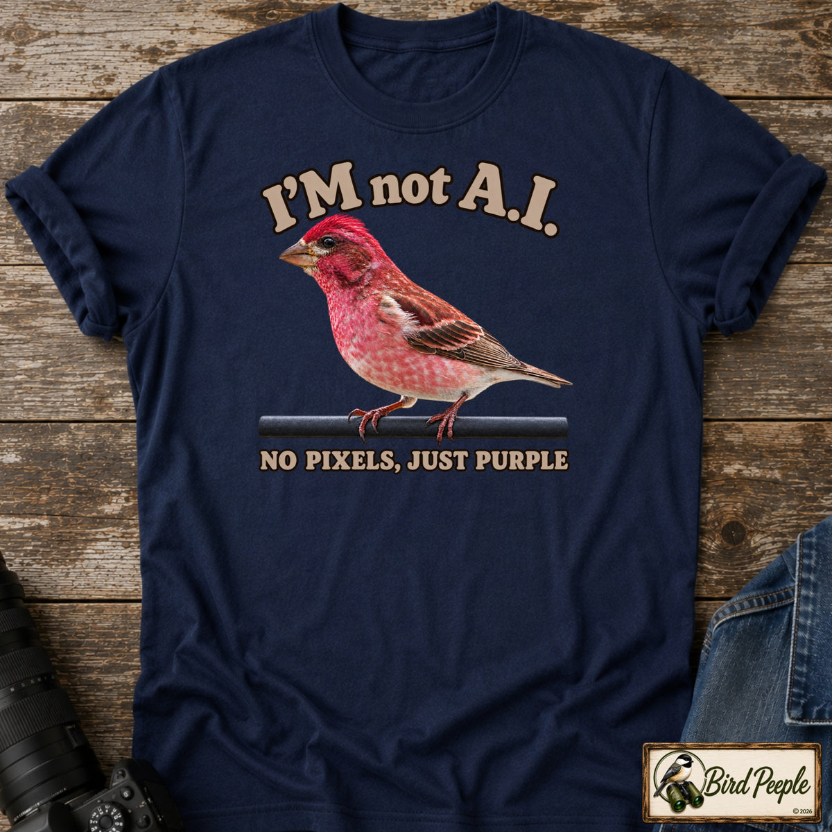 I'm Not AI – No Pixels, Just Purple | Male Purple Finch T-Shirt product image by Bird Peeple