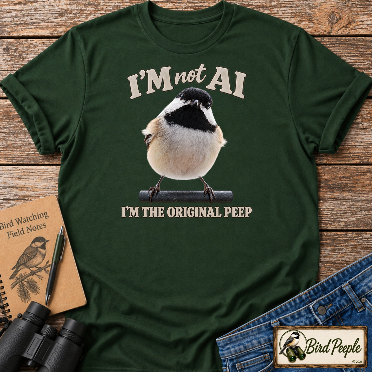 I'm Not AI – I'm the Original Peep | Black-Capped Chickadee T-Shirt | M–4XL product image by Bird Peeple