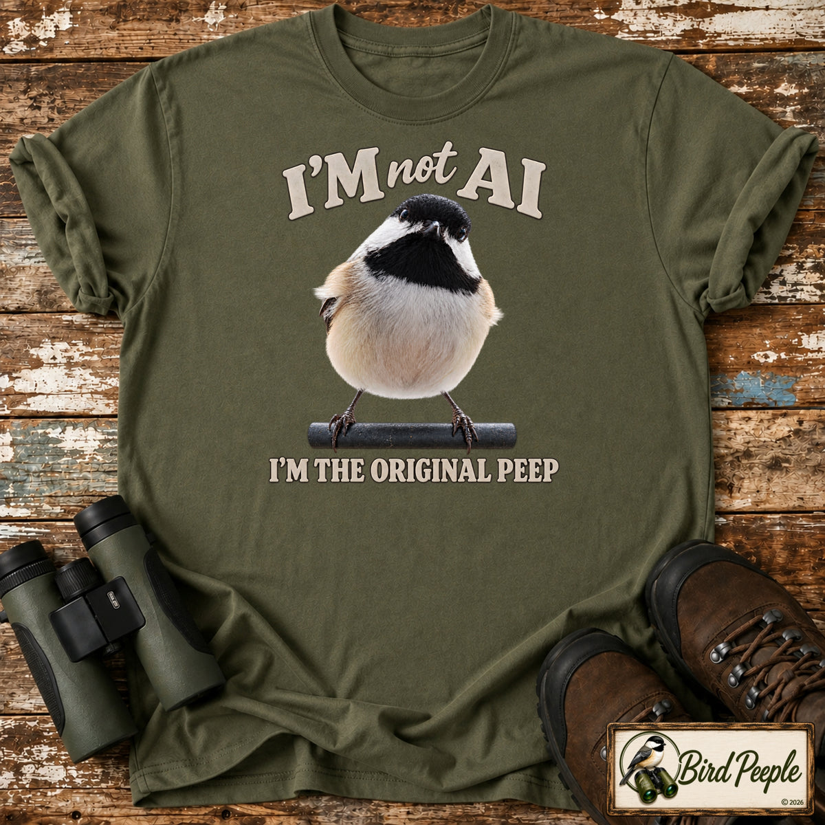 I'm Not AI – I'm the Original Peep | Black-Capped Chickadee T-Shirt | M–4XL product image by Bird Peeple