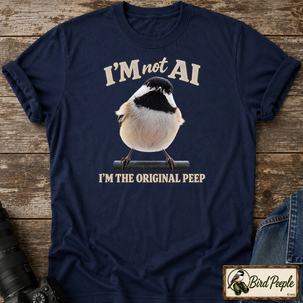 I'm Not AI – I'm the Original Peep | Black-Capped Chickadee T-Shirt | M–4XL product image by Bird Peeple